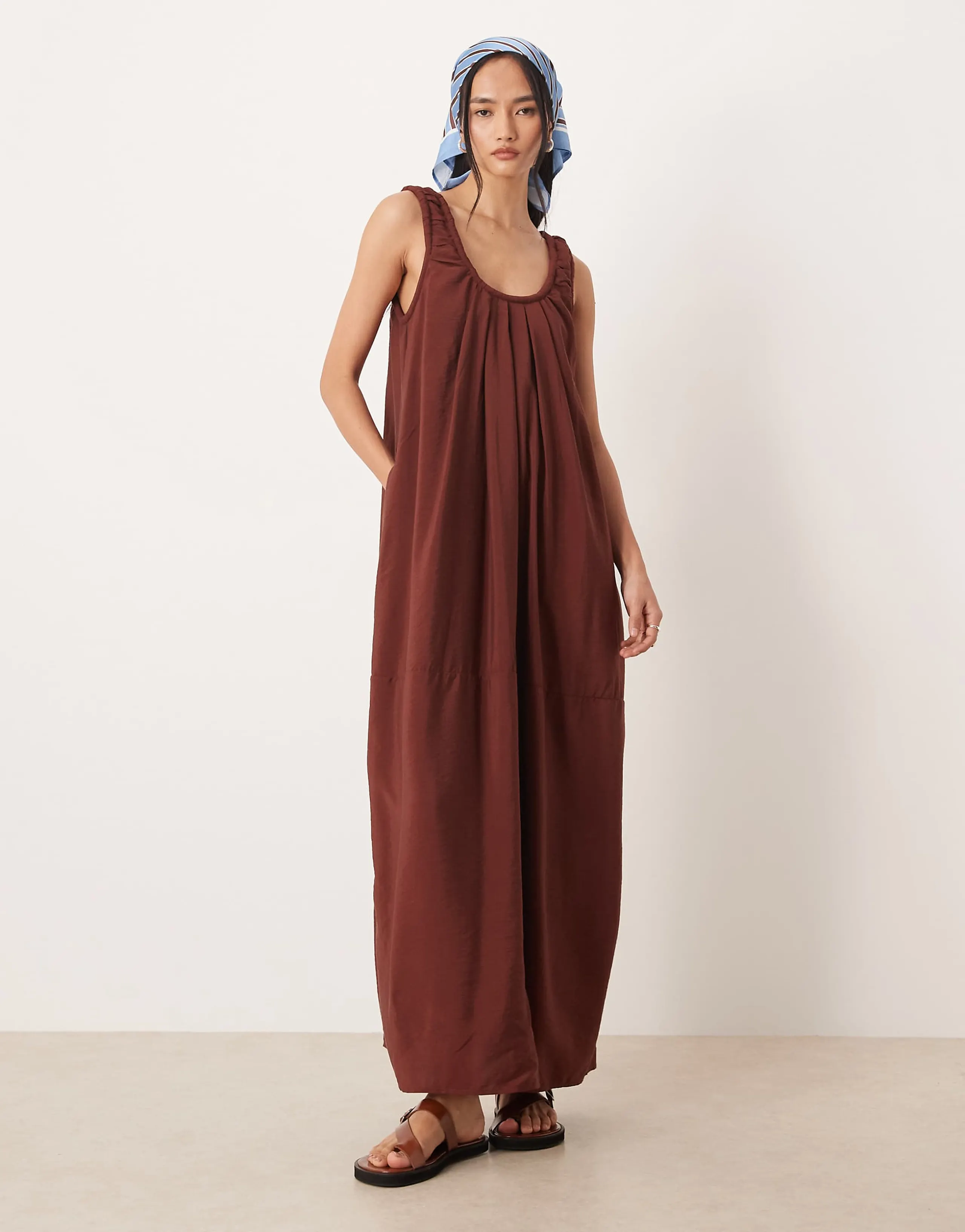 ASOS DESIGN techy scoop ruched neck maxi sundress in rust