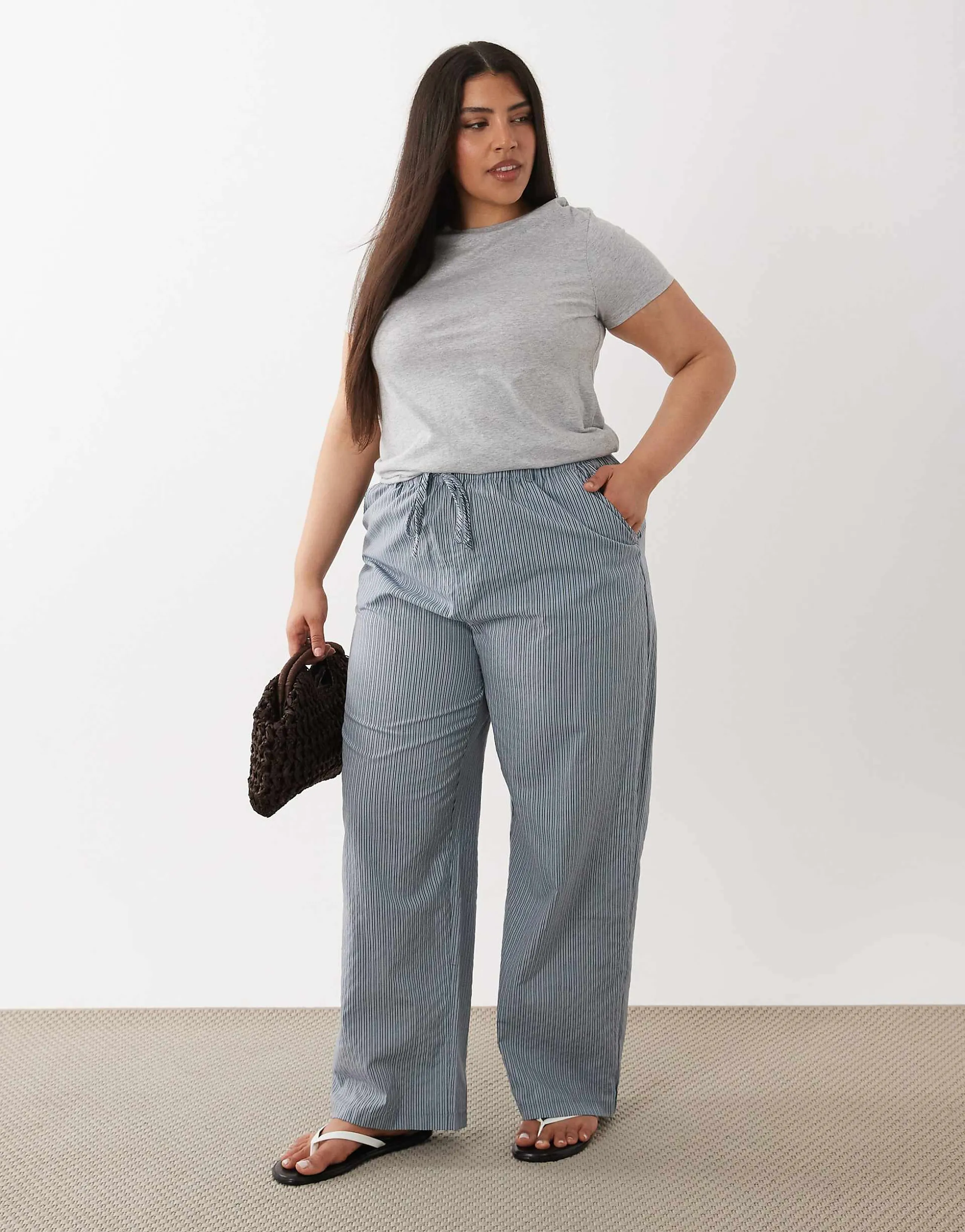 ASOS DESIGN Curve pull on pants in blue stripe