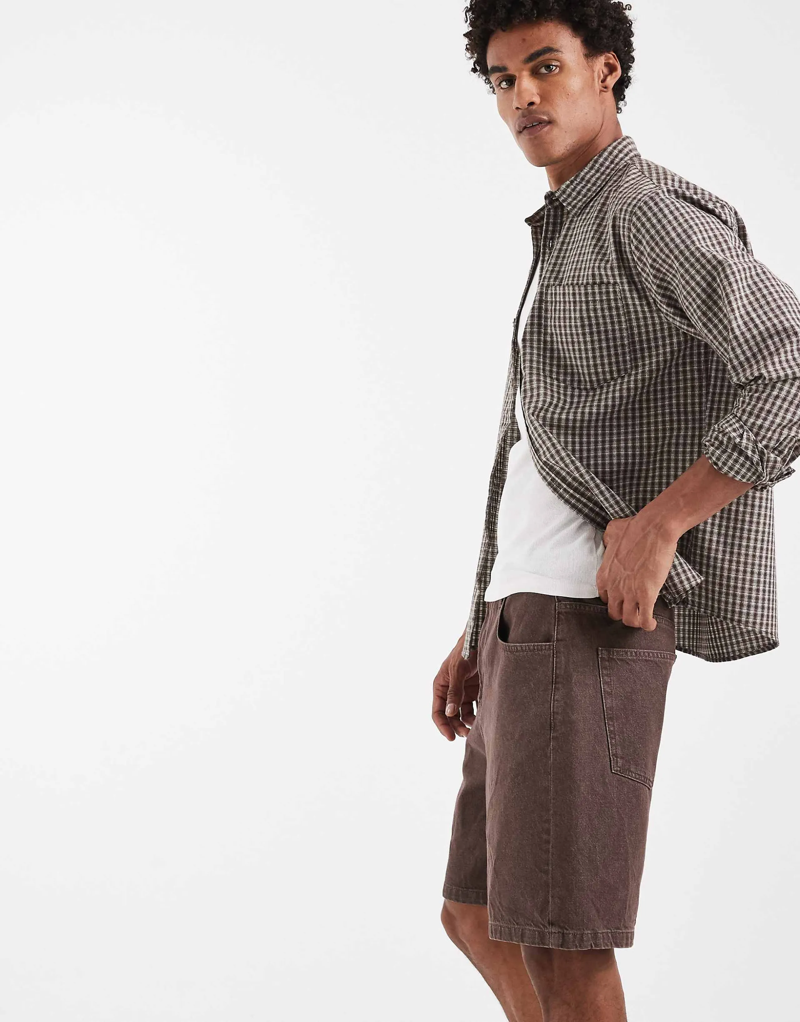 ASOS DESIGN loose denim jorts in washed brown 