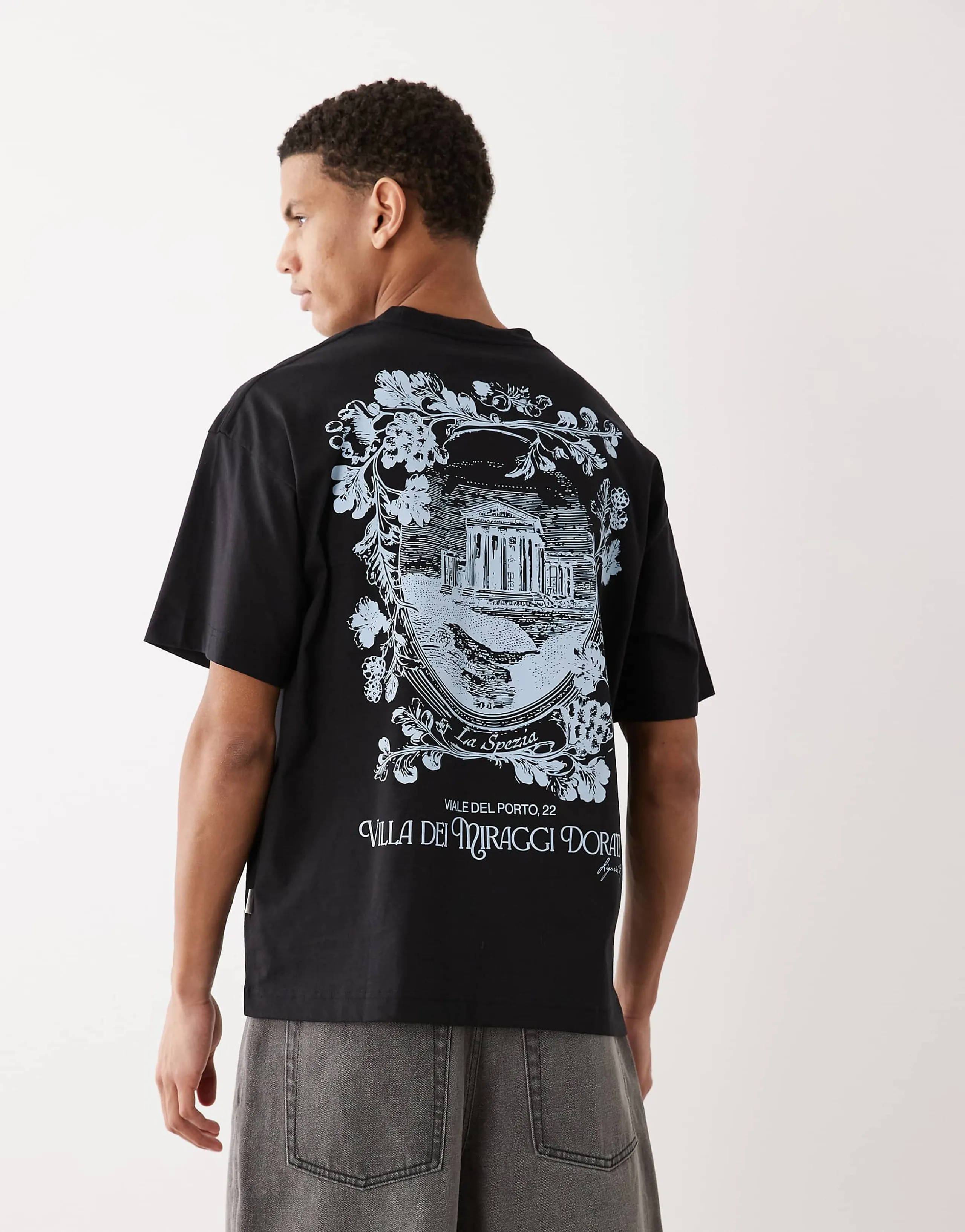 Jack & Jones oversized T-shirt with Italy back print in black