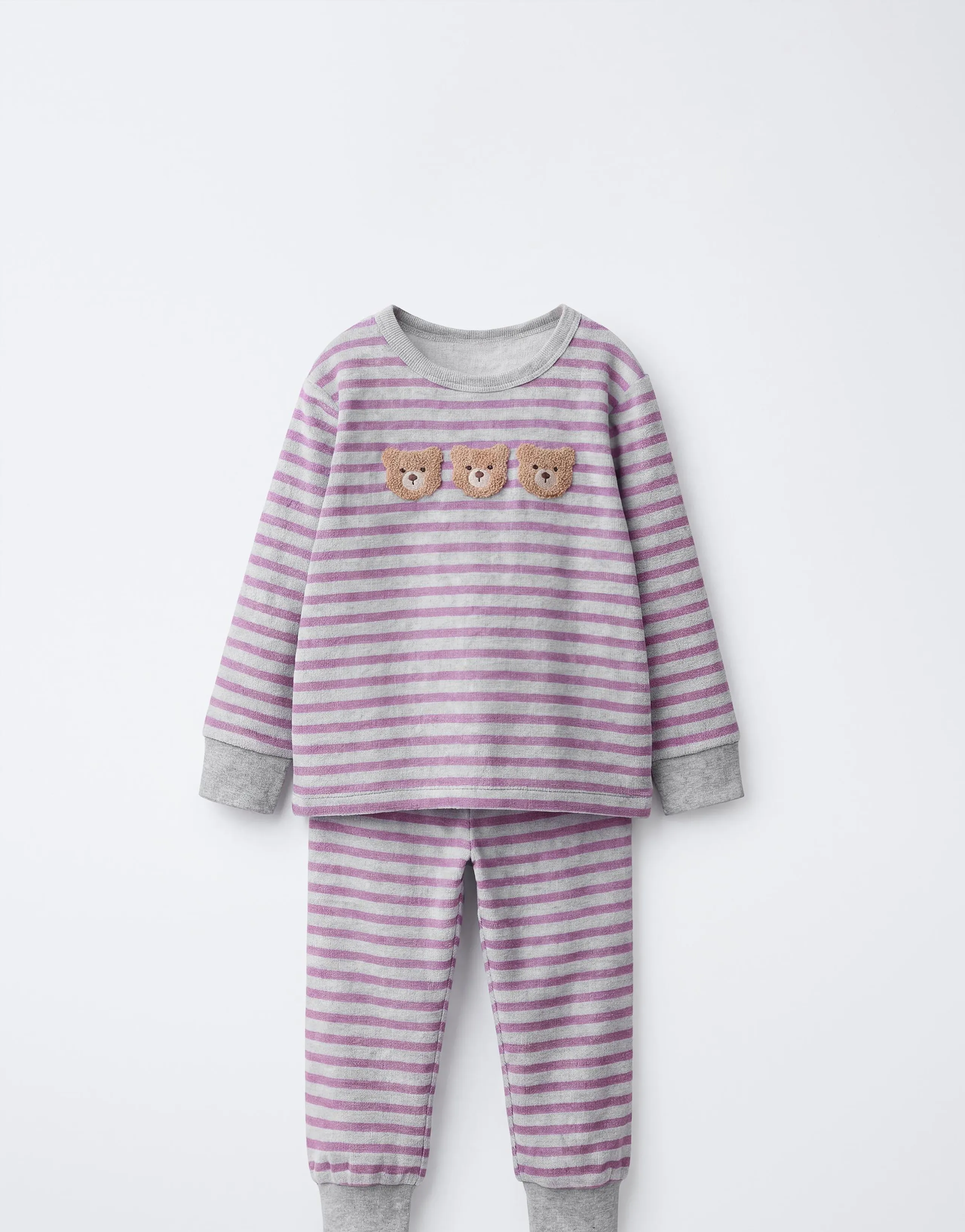 1.5-6 YEARS/ STRIPED BEAR VELOUR PYJAMAS