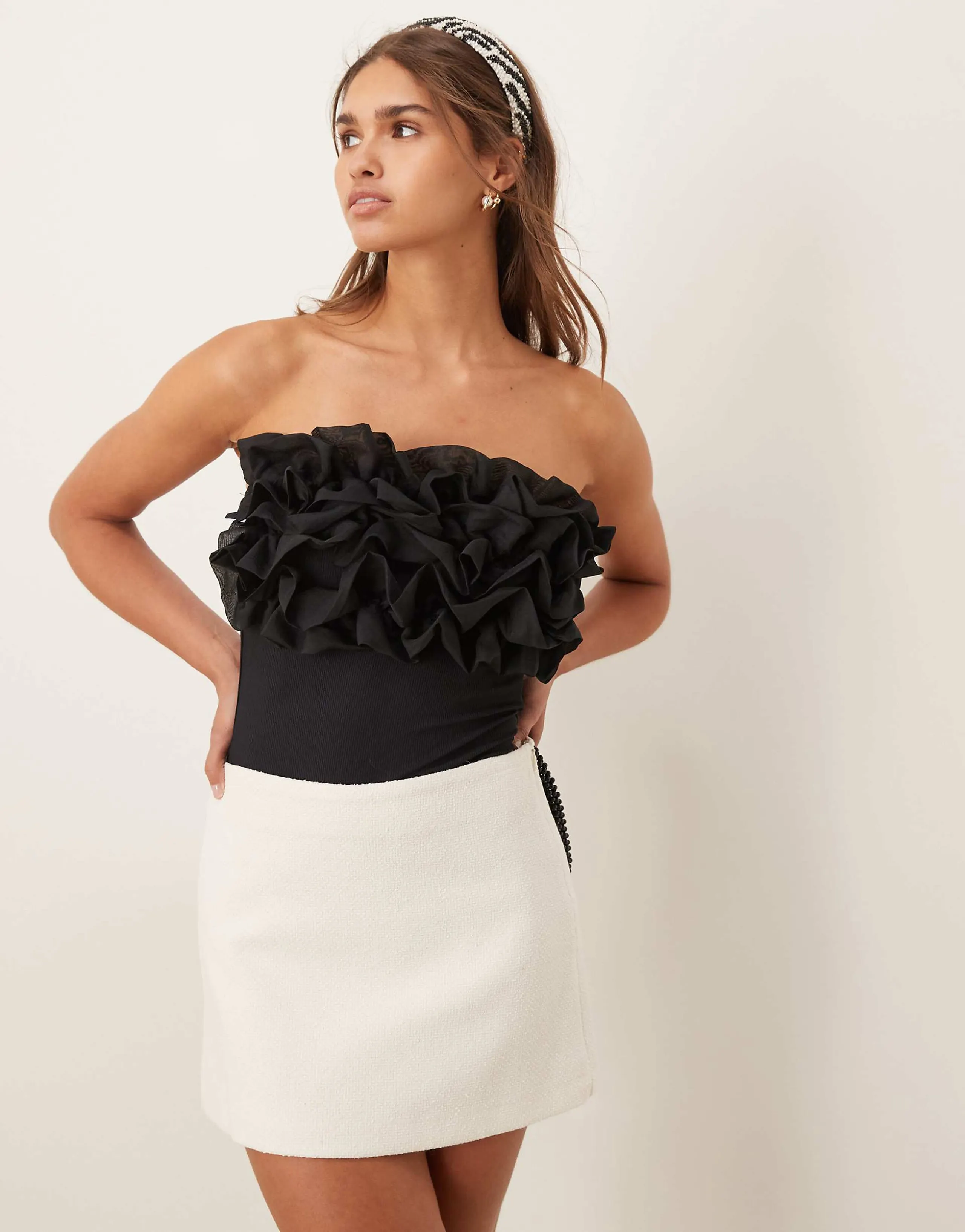 Vila ruffle front bodysuit in black