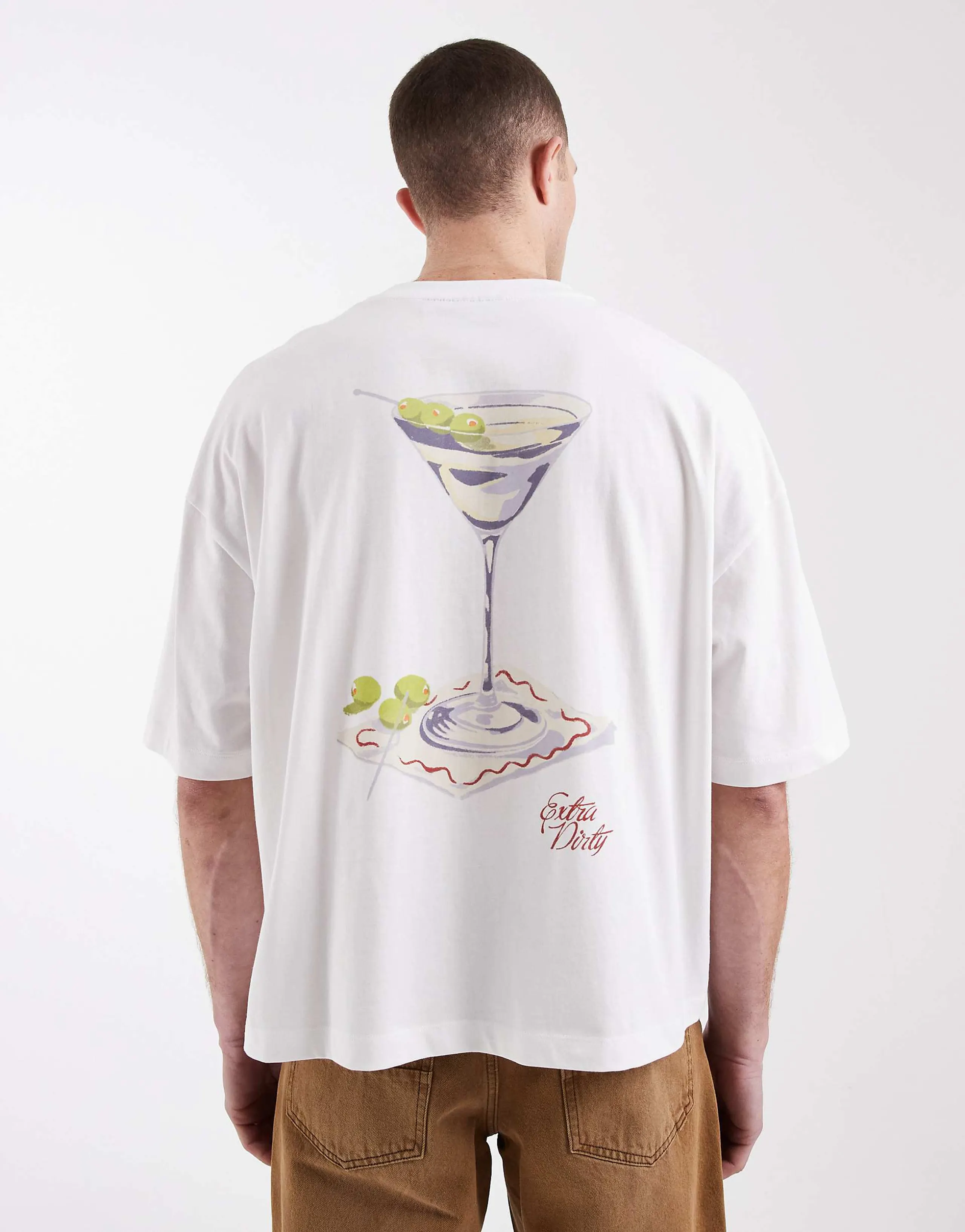 ASOS DESIGN boxy oversized T-shirt with martini graphic in white