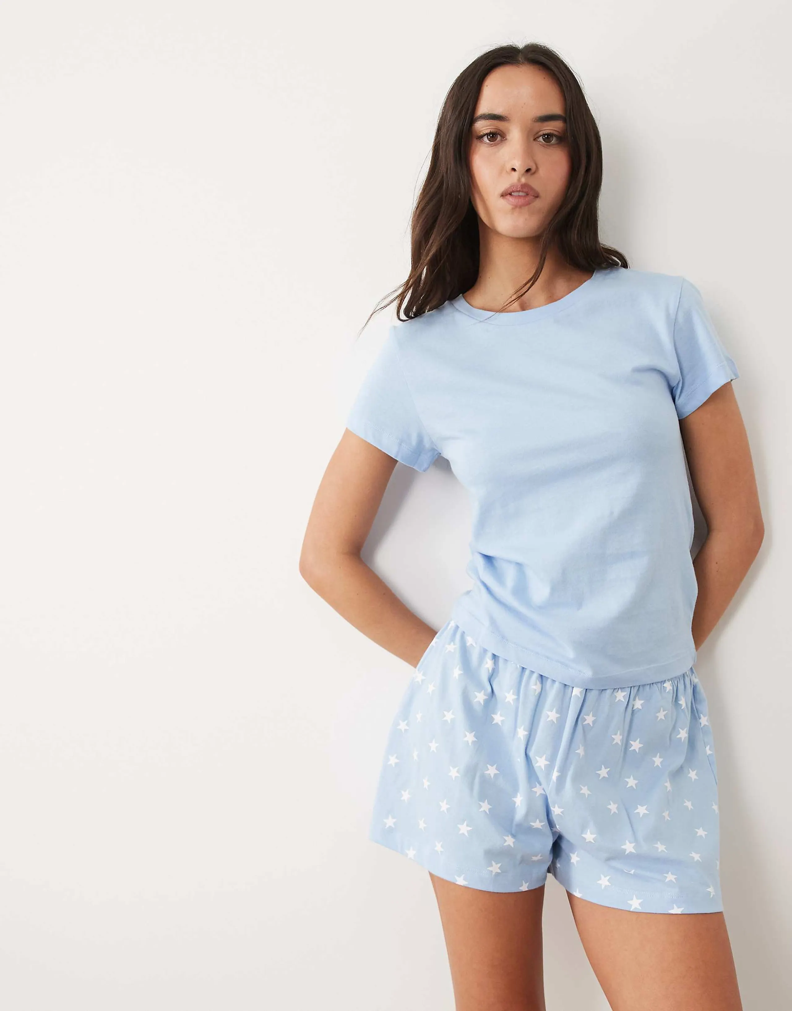 ASOS DESIGN baby tee & shorts pajama set in blue with star print