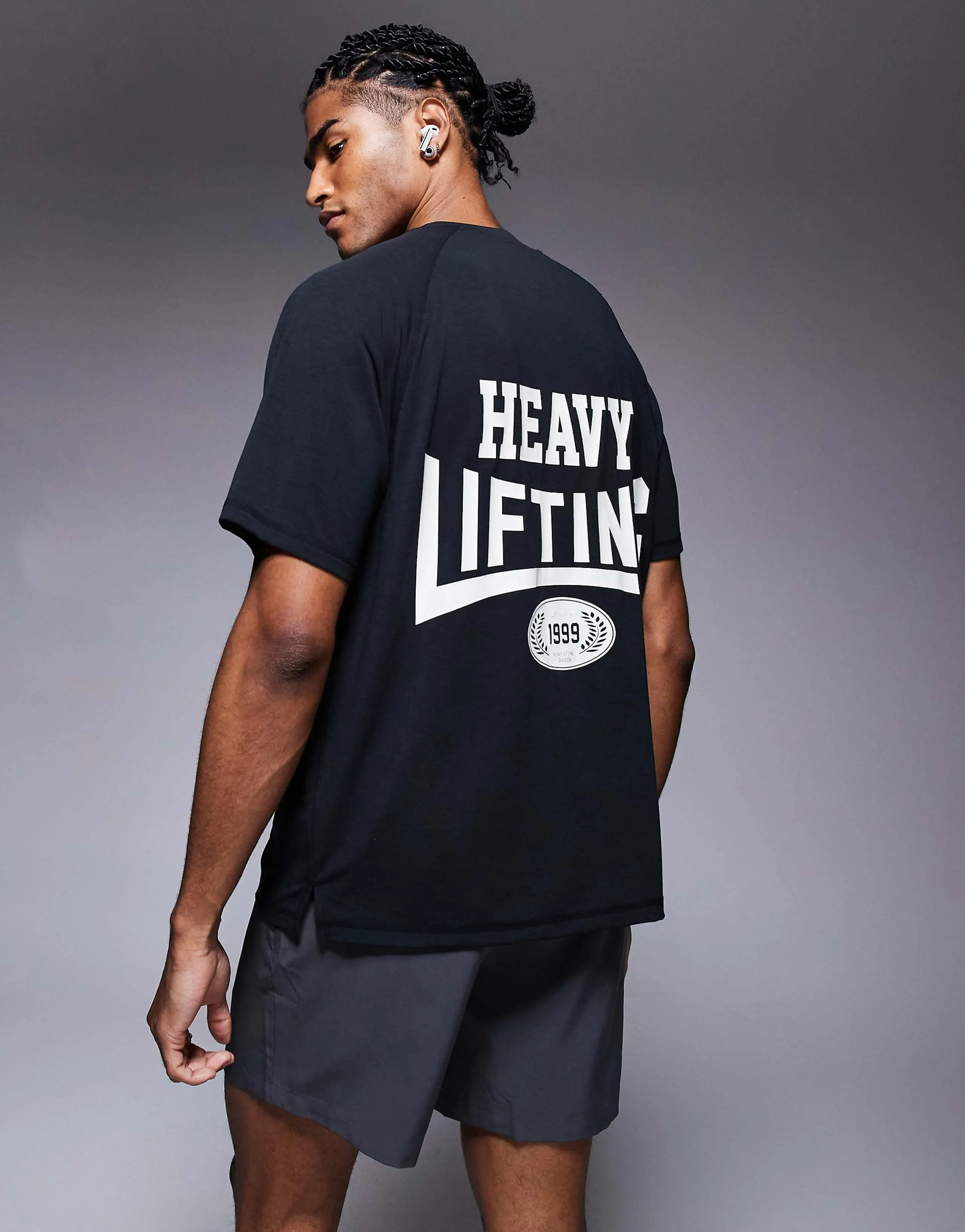 4505 Heavy Lifting quick dry back print performance T-shirt in black