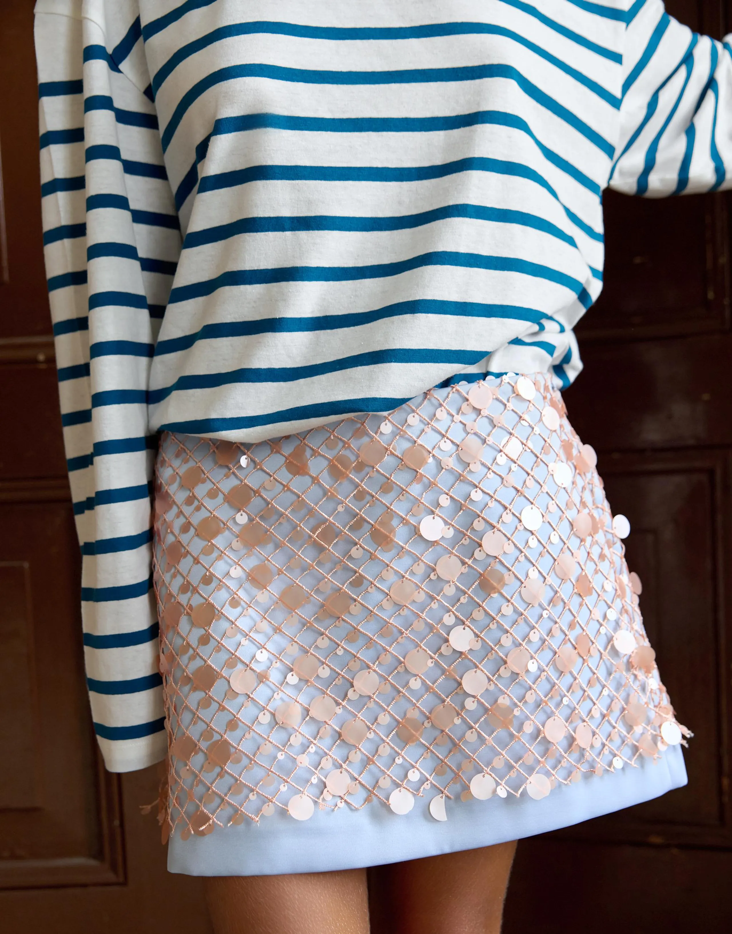 STRIPED COTTON AND LINEN T-SHIRT