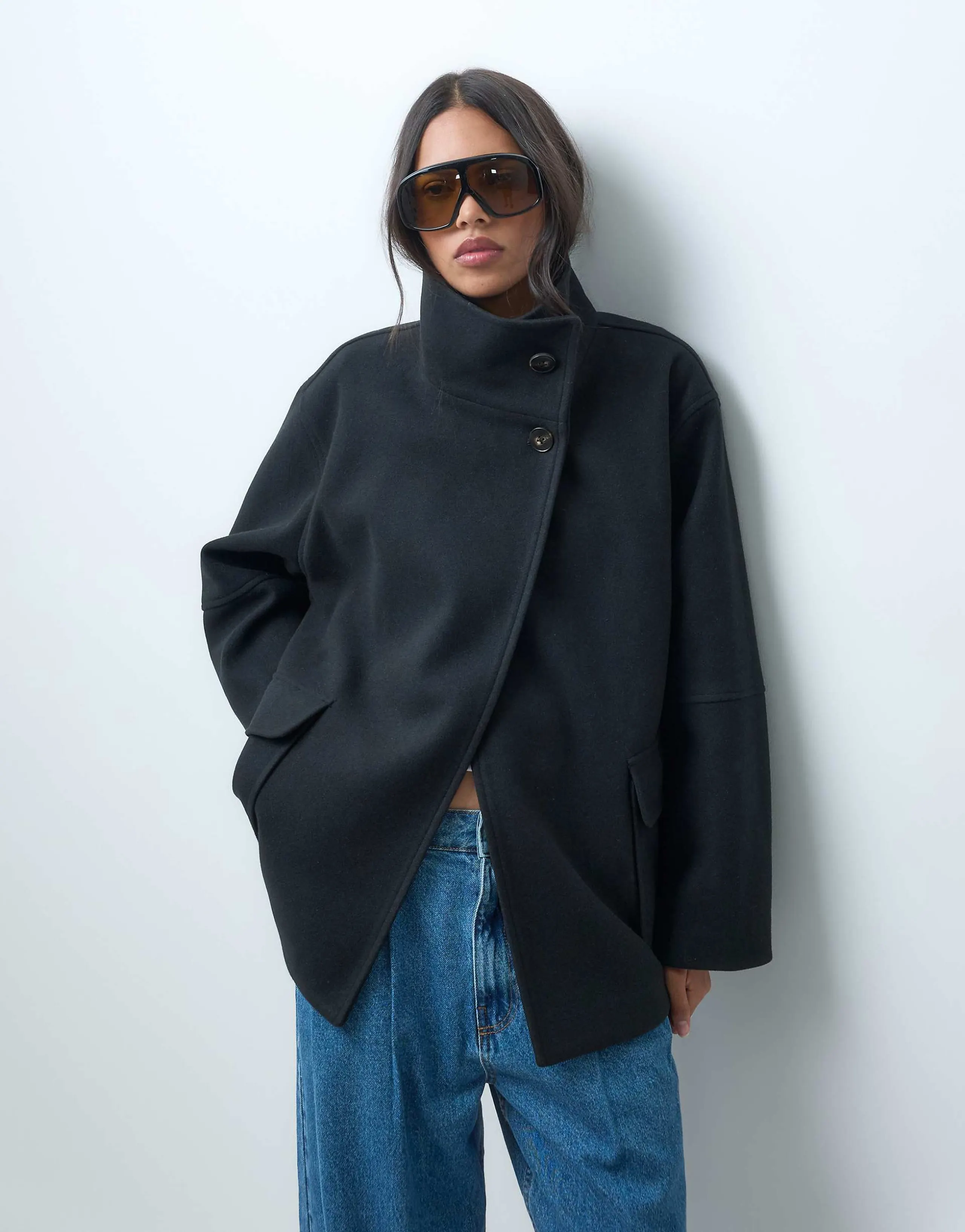 ASOS DESIGN funnel neck formal harrington jacket in black