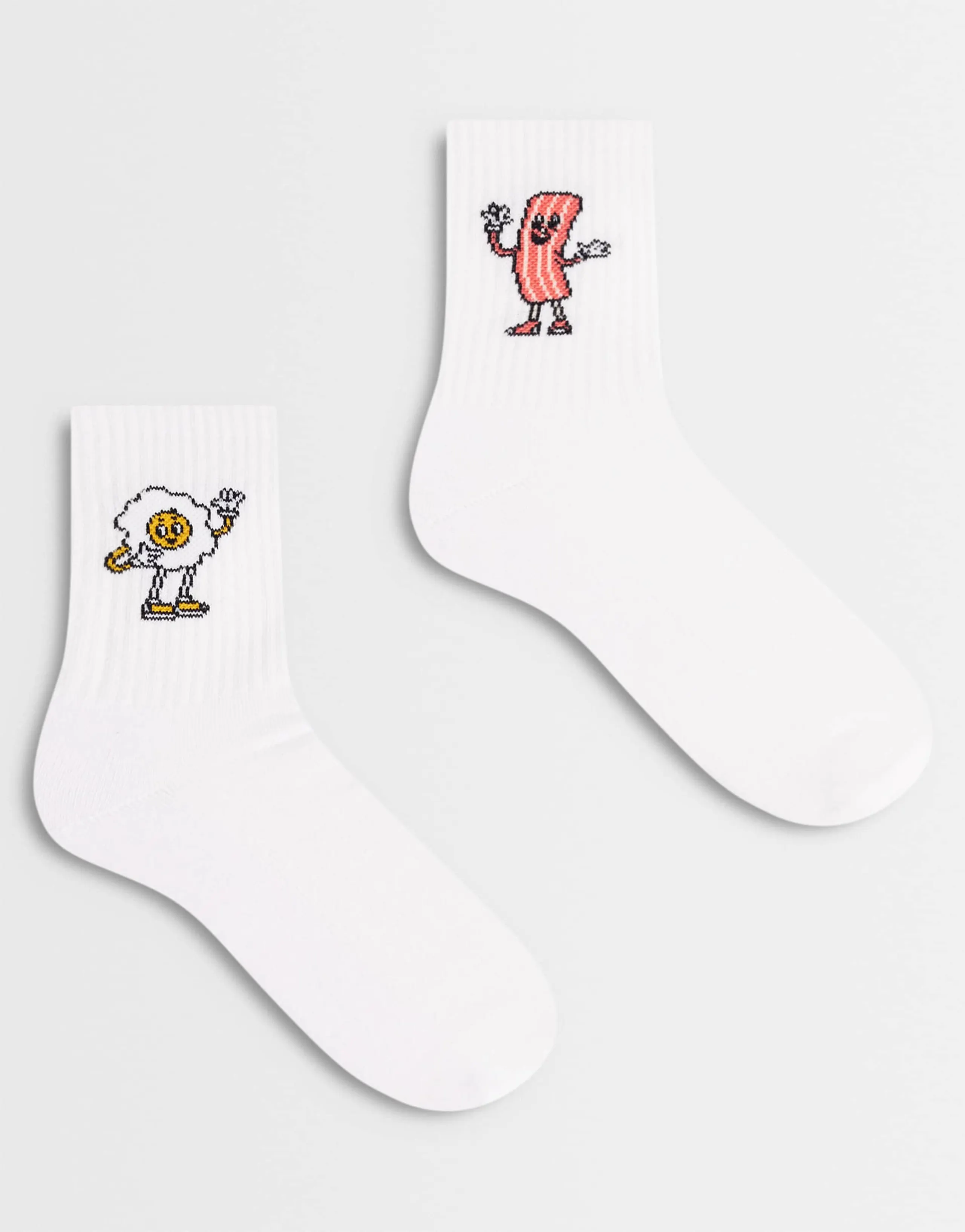 ASOS DESIGN 2 pack socks with bacon and egg embroidery in white