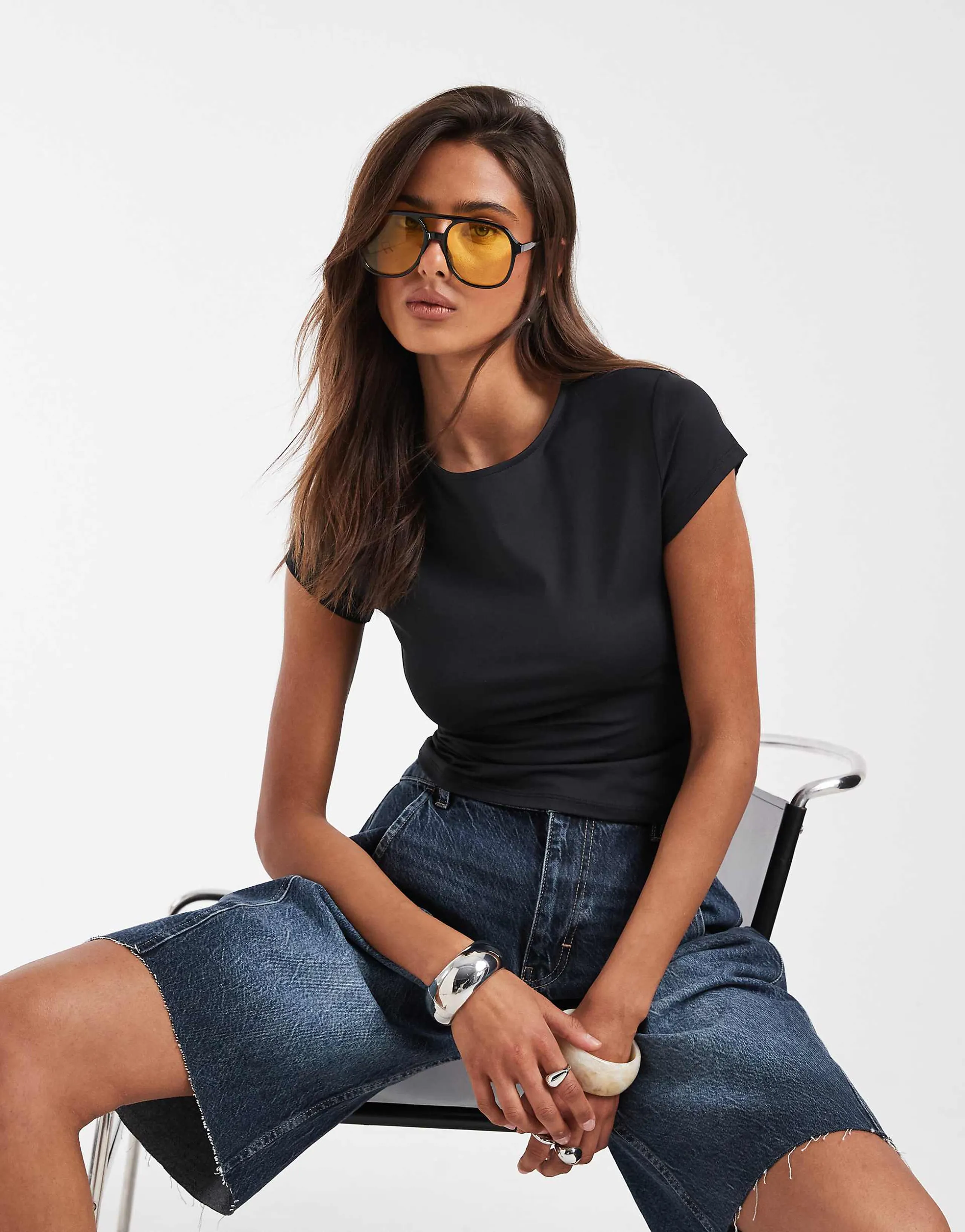 ASOS DESIGN polyamide slinky baby tee in black