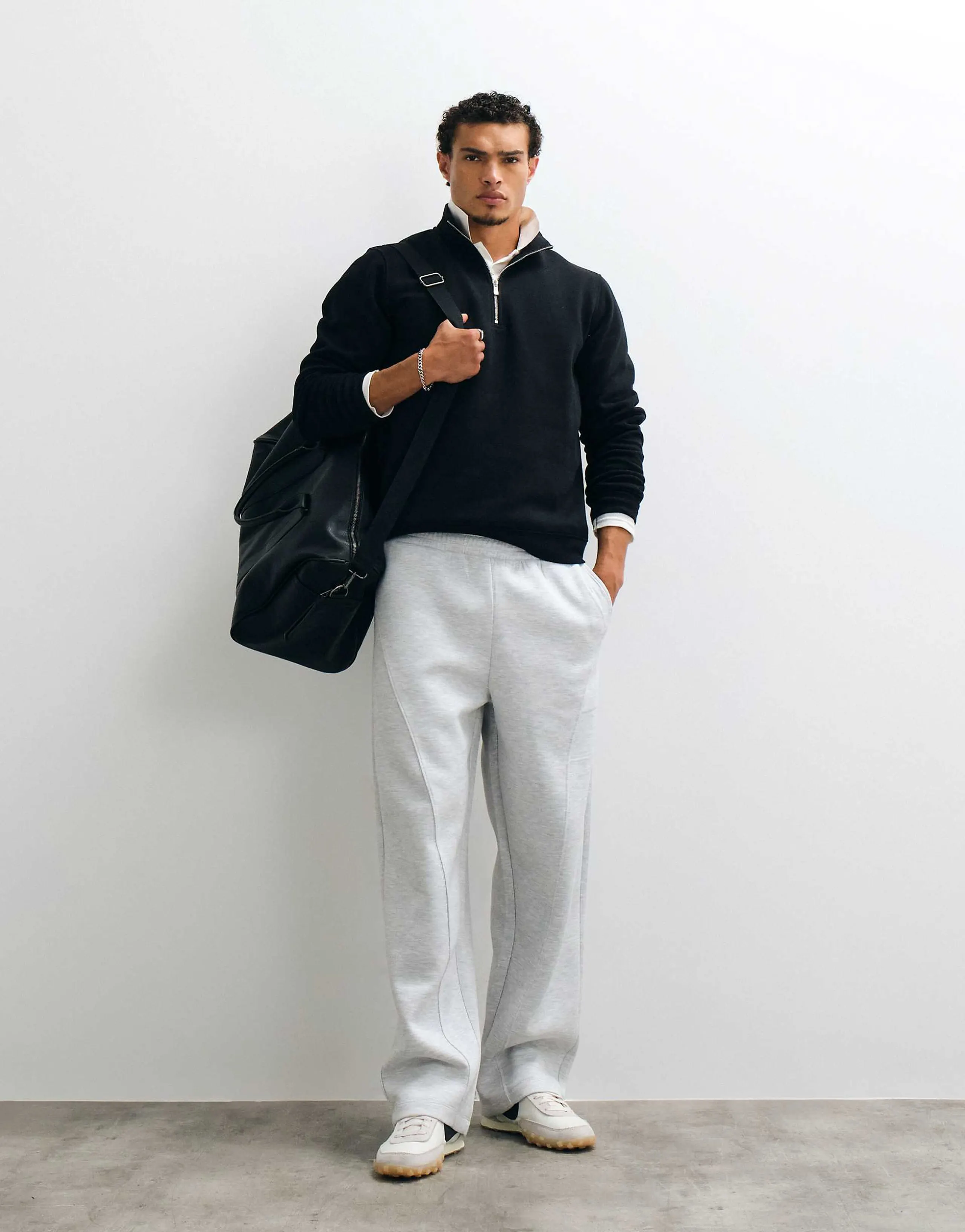 ASOS DESIGN wide leg sweatpants with twisted seams in gray scuba-style fabric