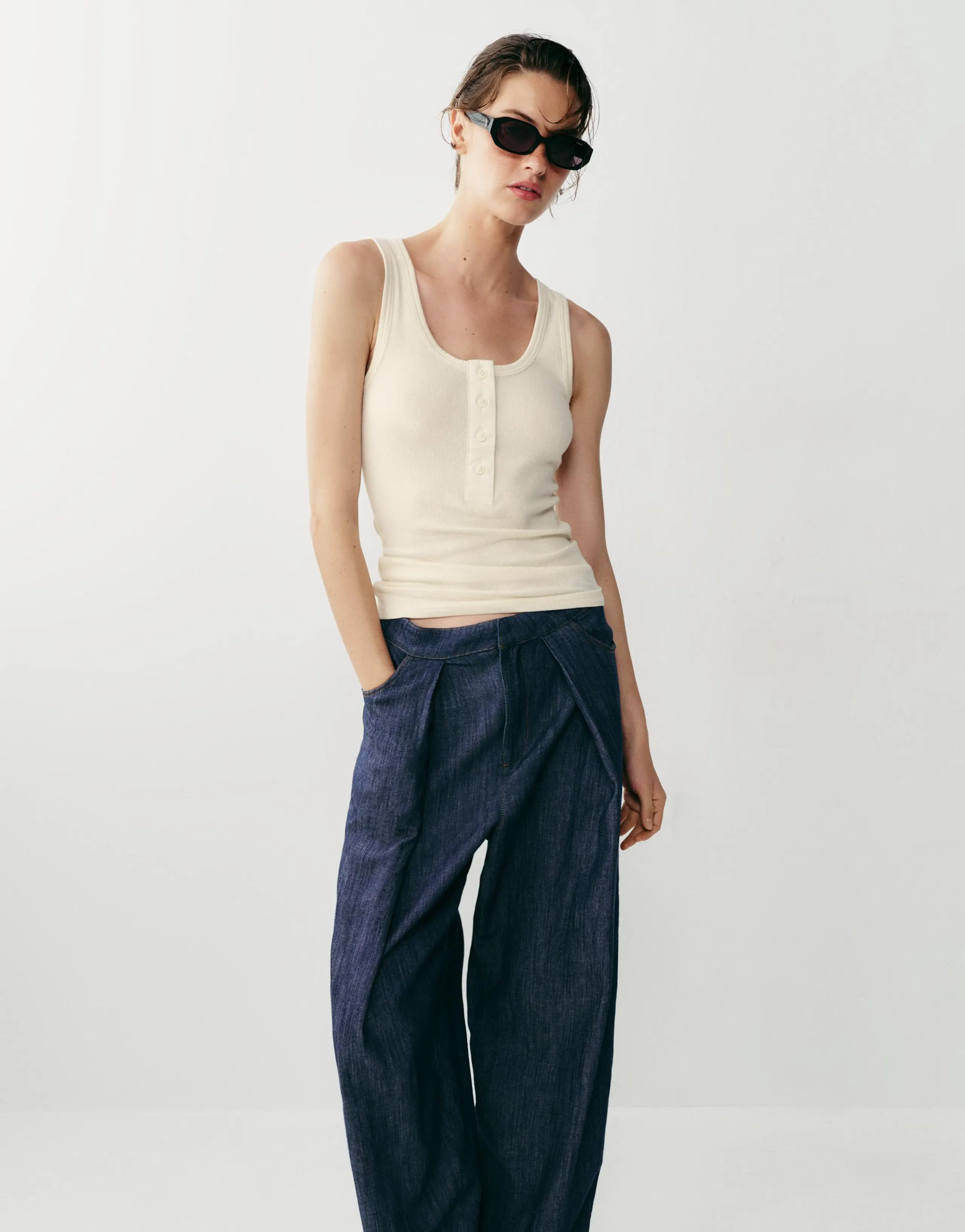 LINEN BLEND PLEATED TROUSERS