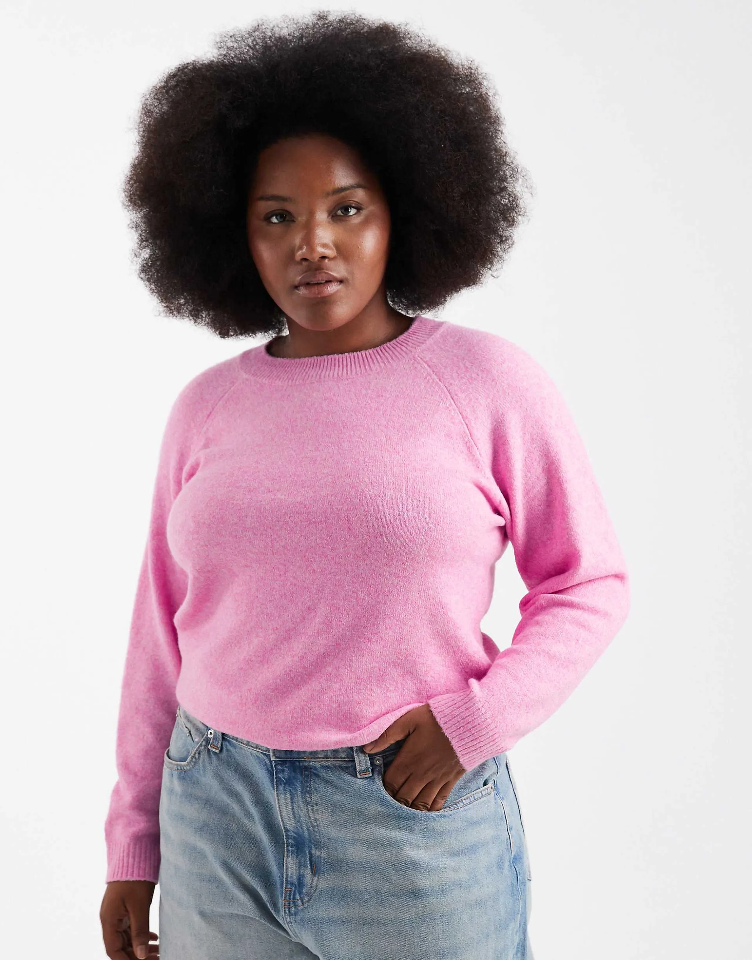 Vero Moda Curve soft round neck knit sweater in pink