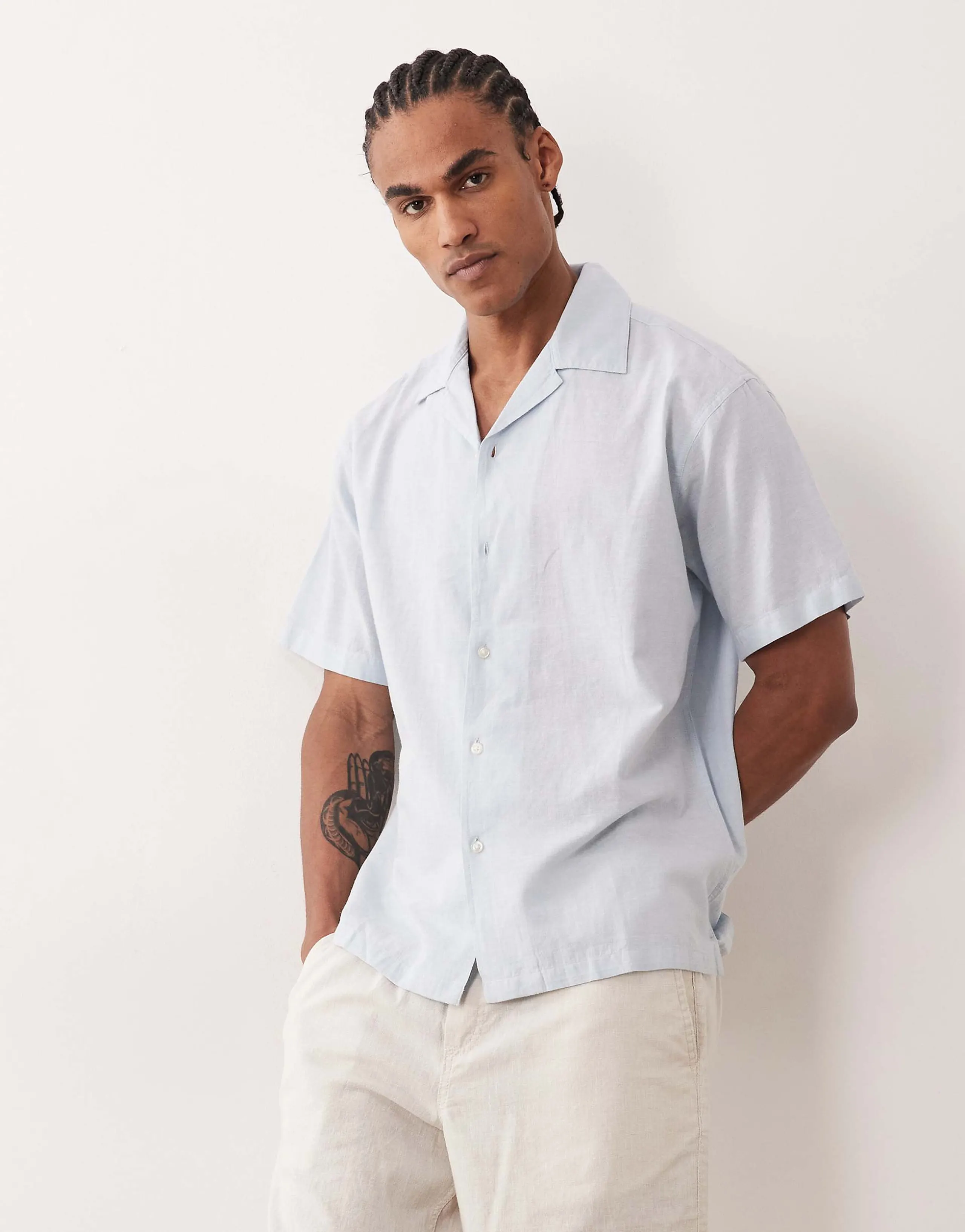 Jack & Jones short sleeve linen blend shirt in light blue