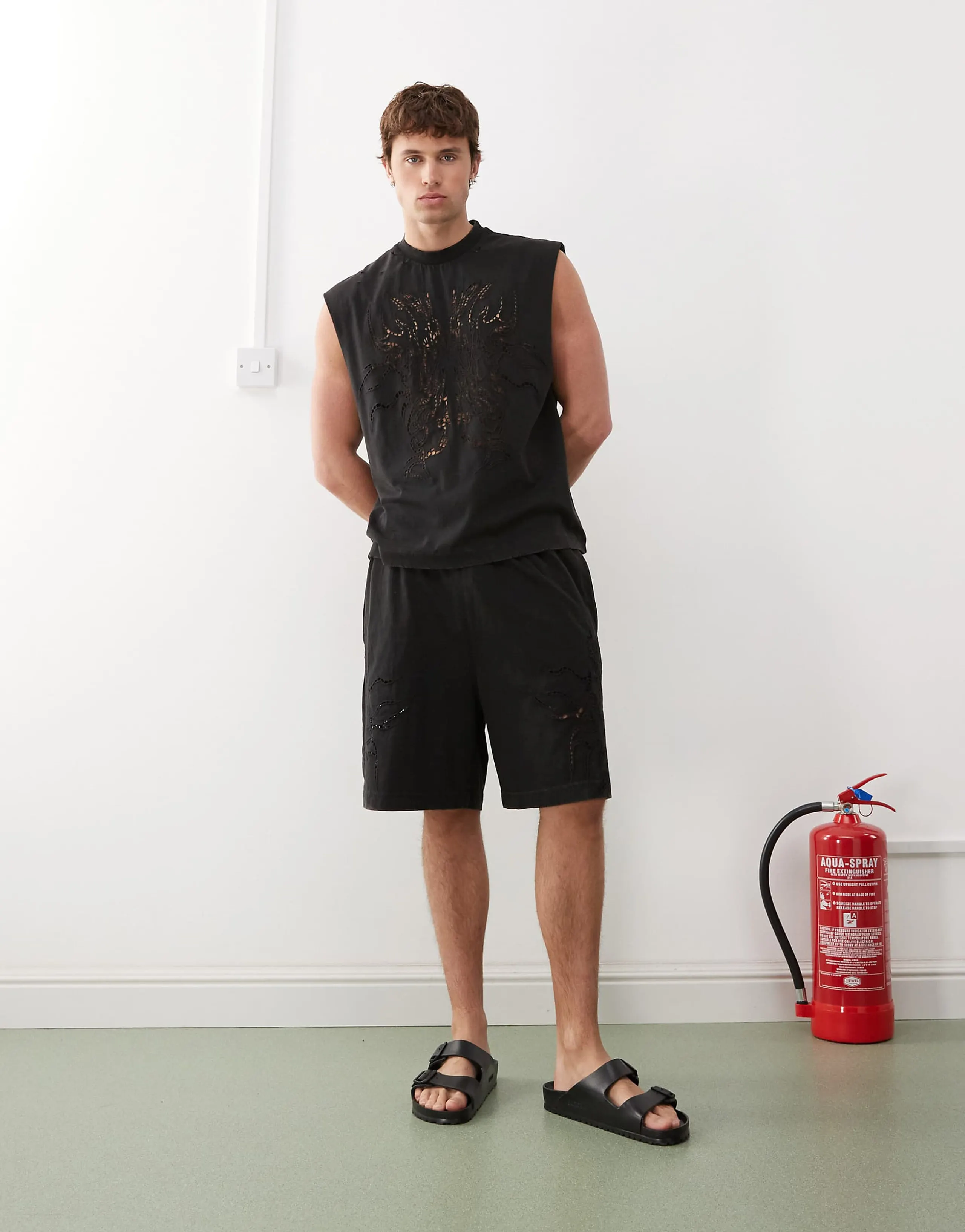 Weekday shorts with broderie anglaise detail in off-black - part of a set