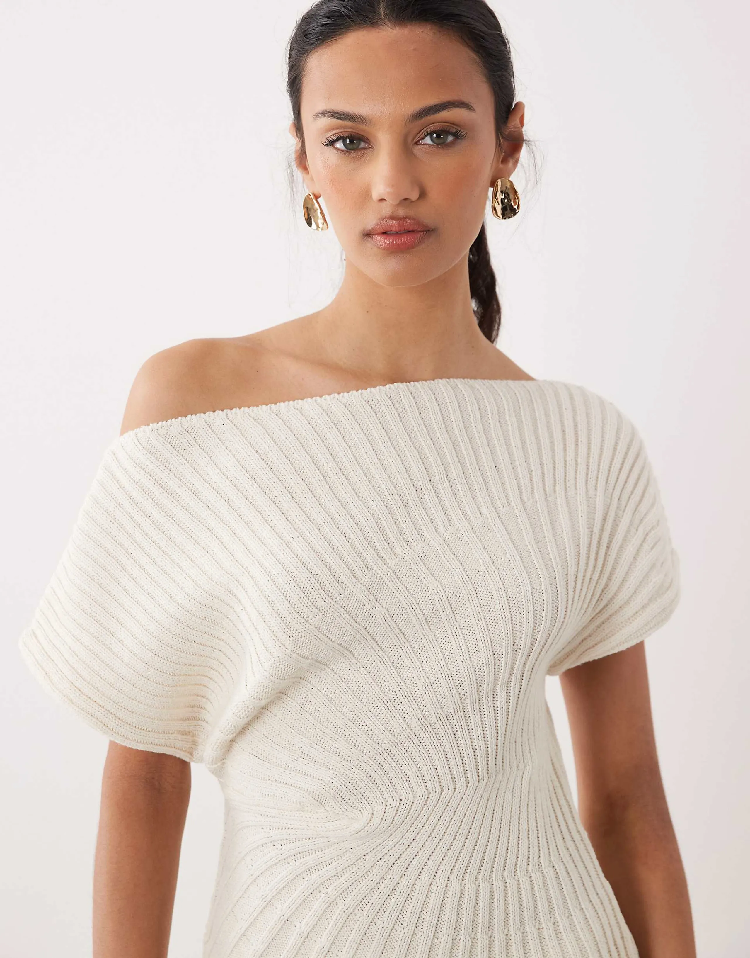 ASOS DESIGN knit cinched pleated top in ecru