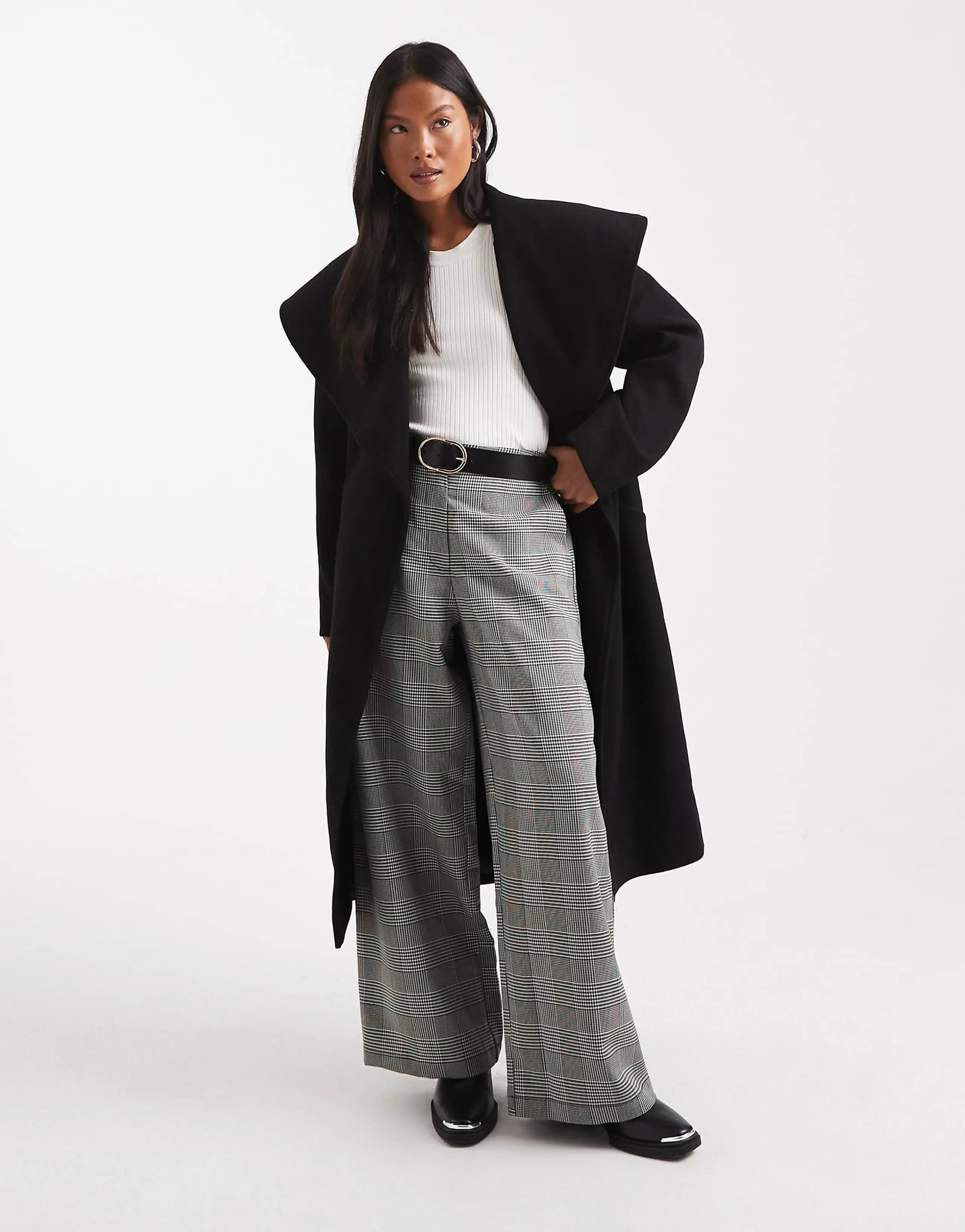 Miss Selfridge Petite formal wrap coat in black