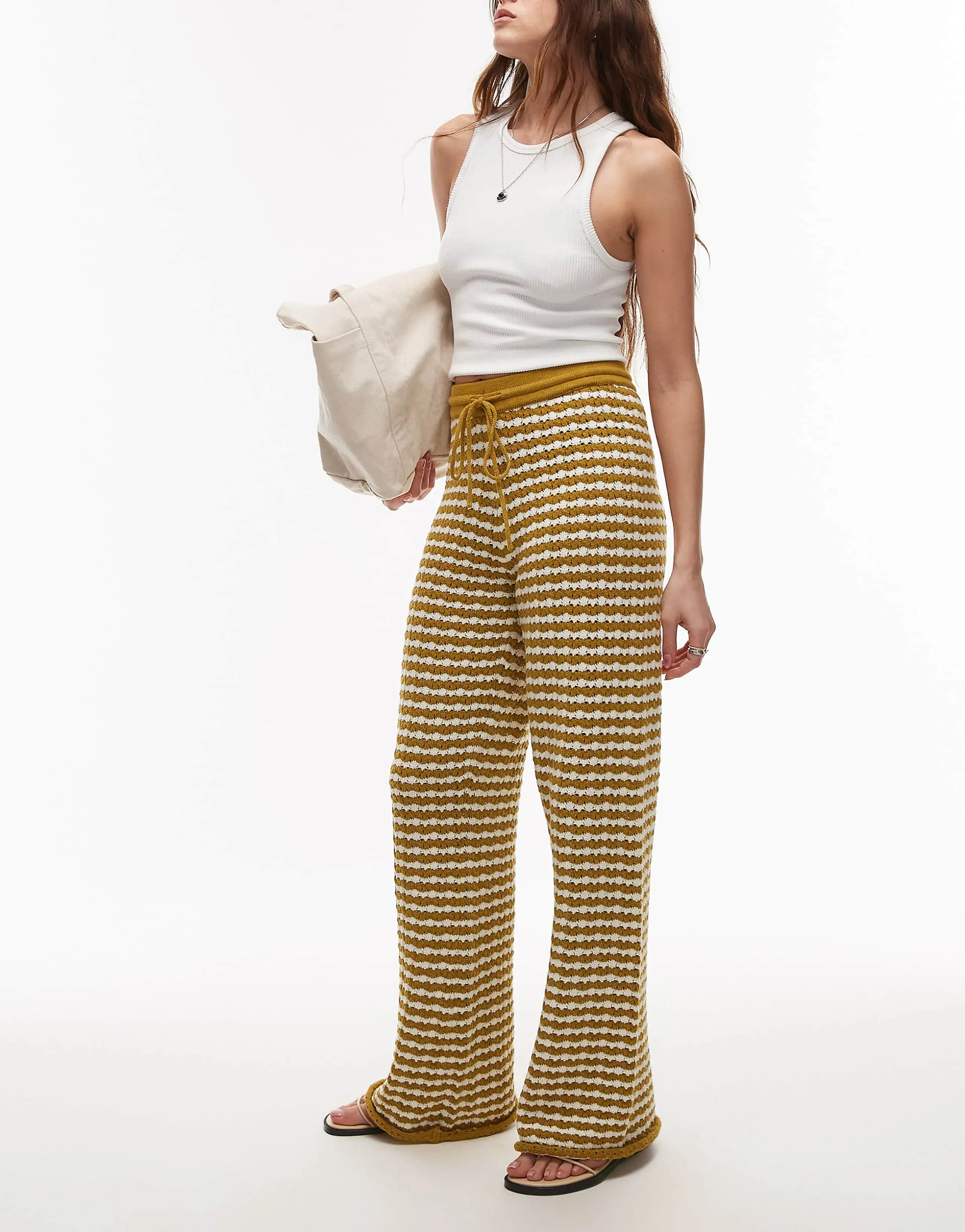 Topshop knit striped pants in mustard