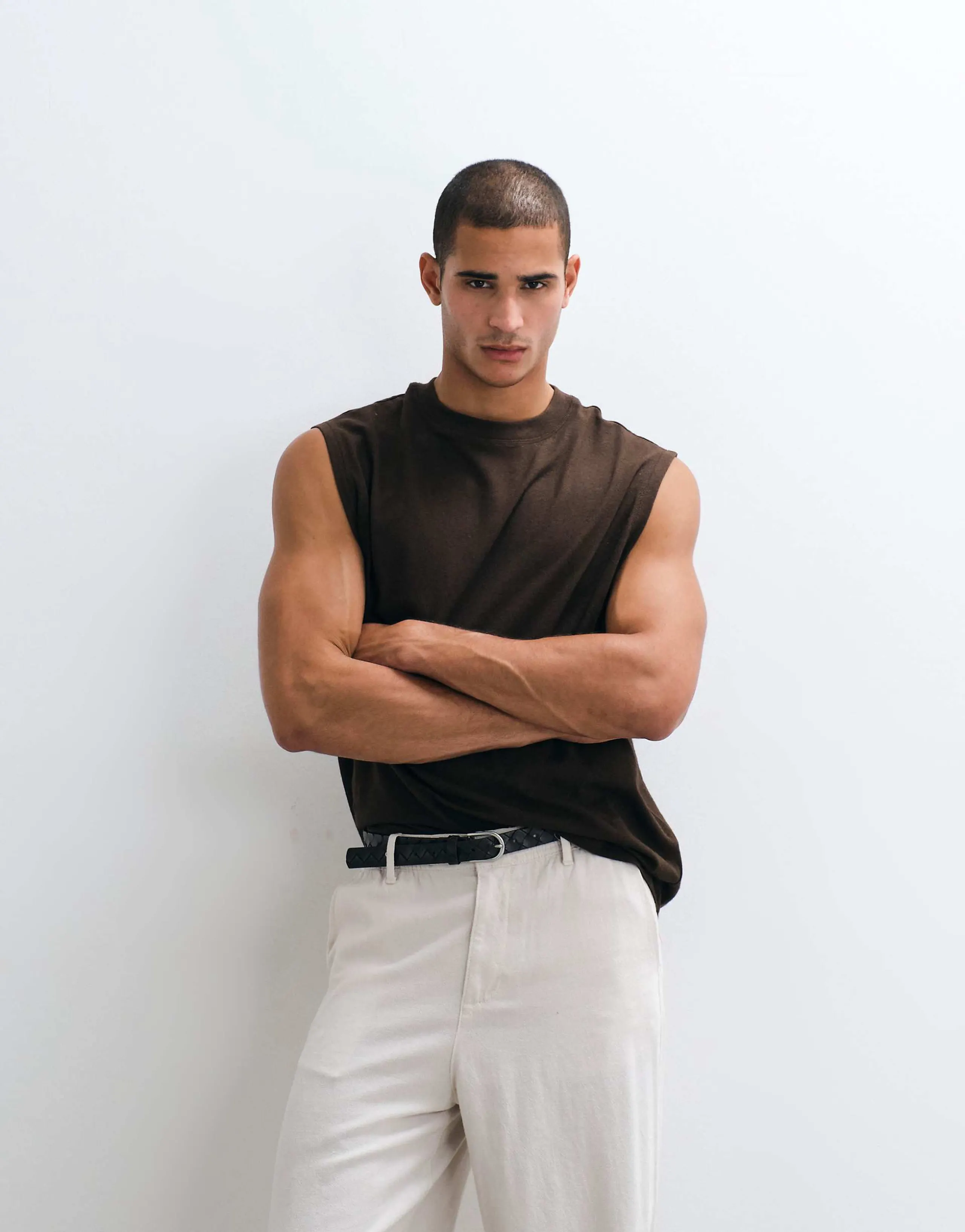 ASOS DESIGN oversized tank in brown with linen