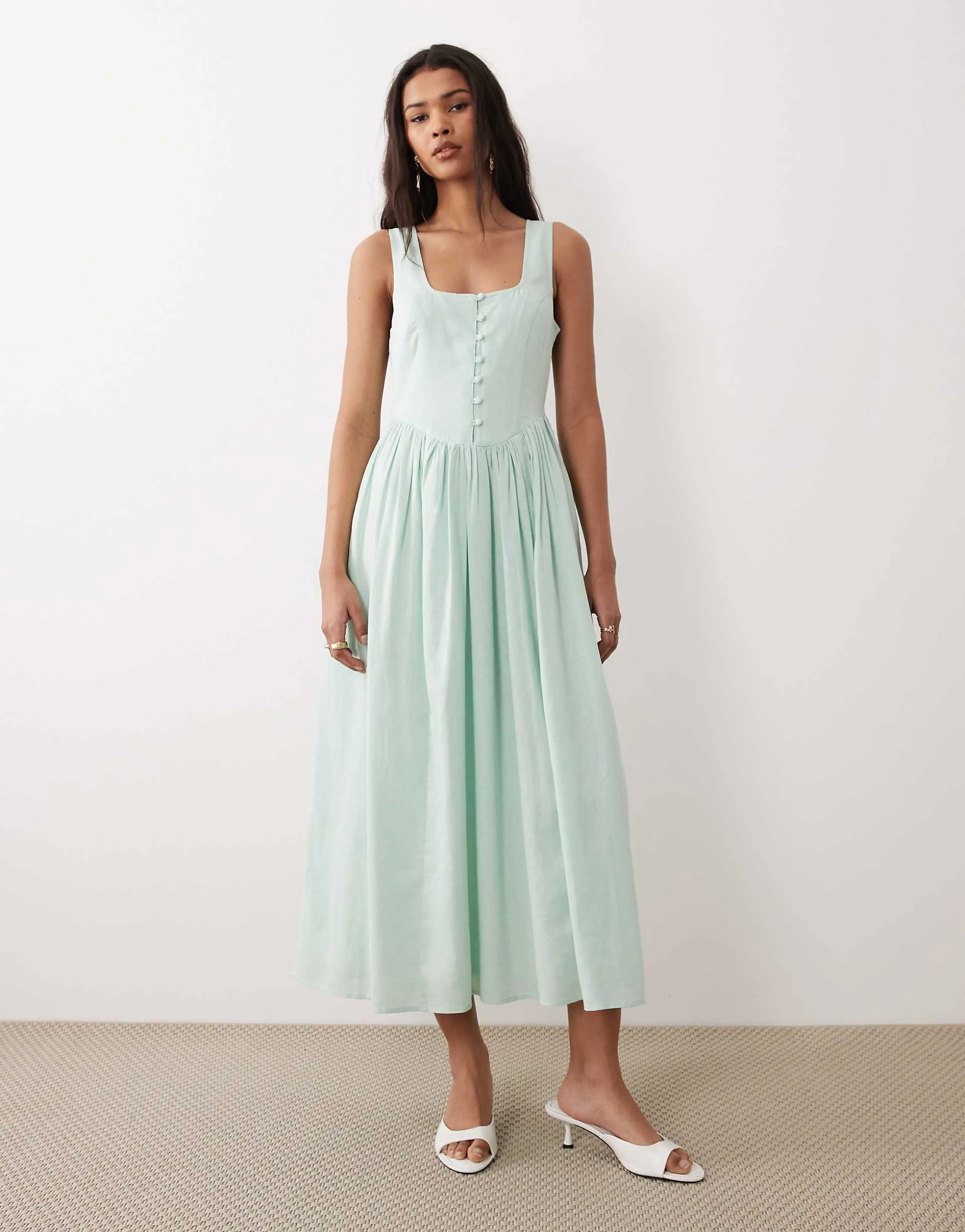 Nobody's Child Cora button down bodice midi dress in mint green