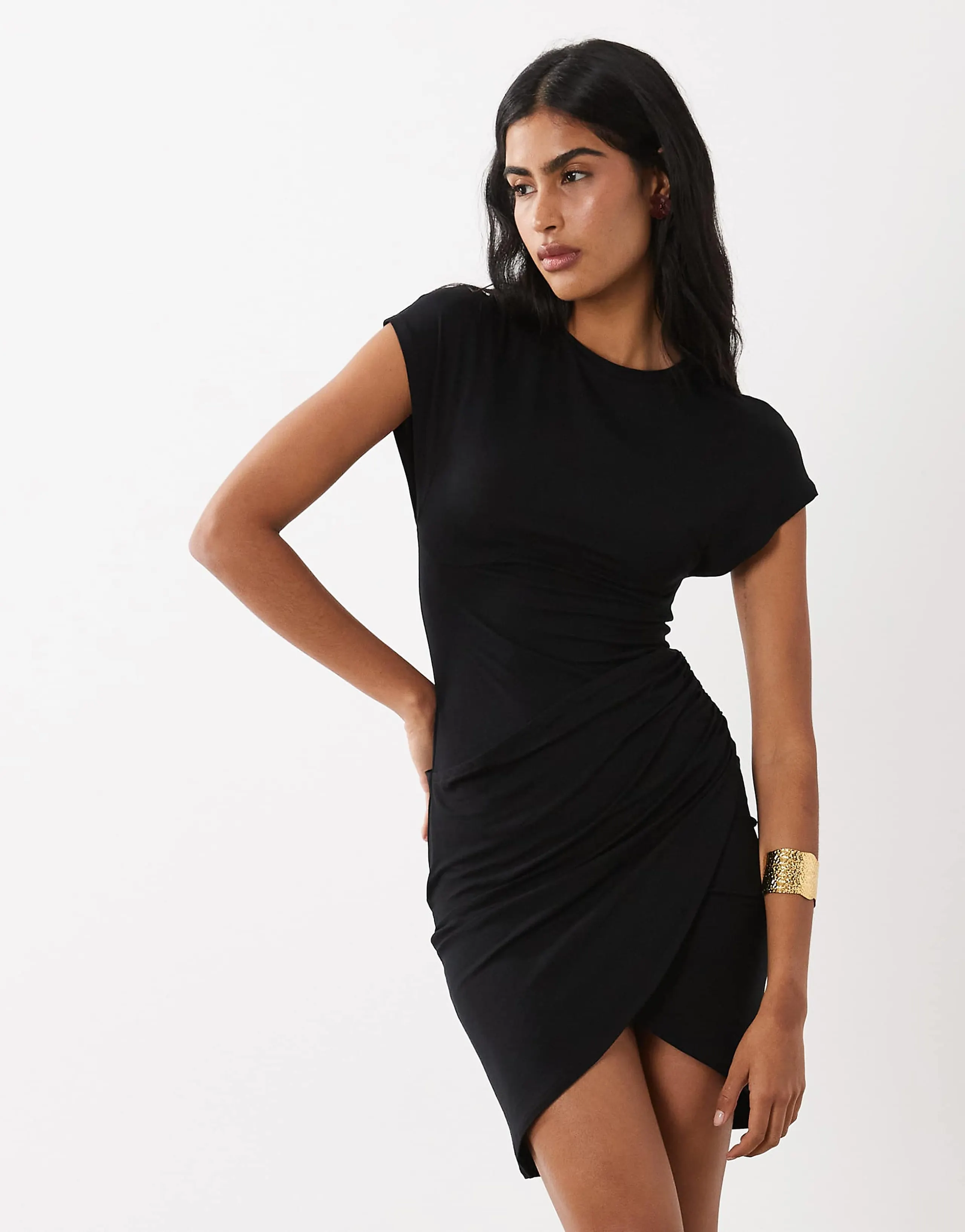 ASOS DESIGN wrap T-shirt mini dress in black