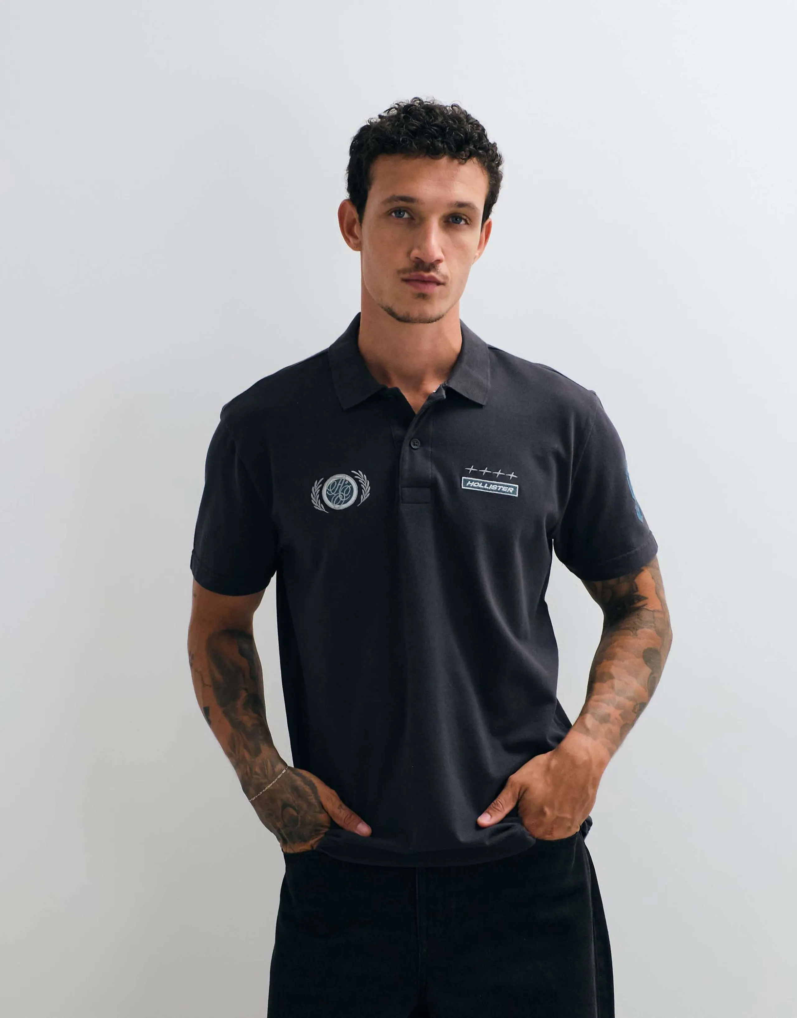 Hollister short sleeve polo shirt in black