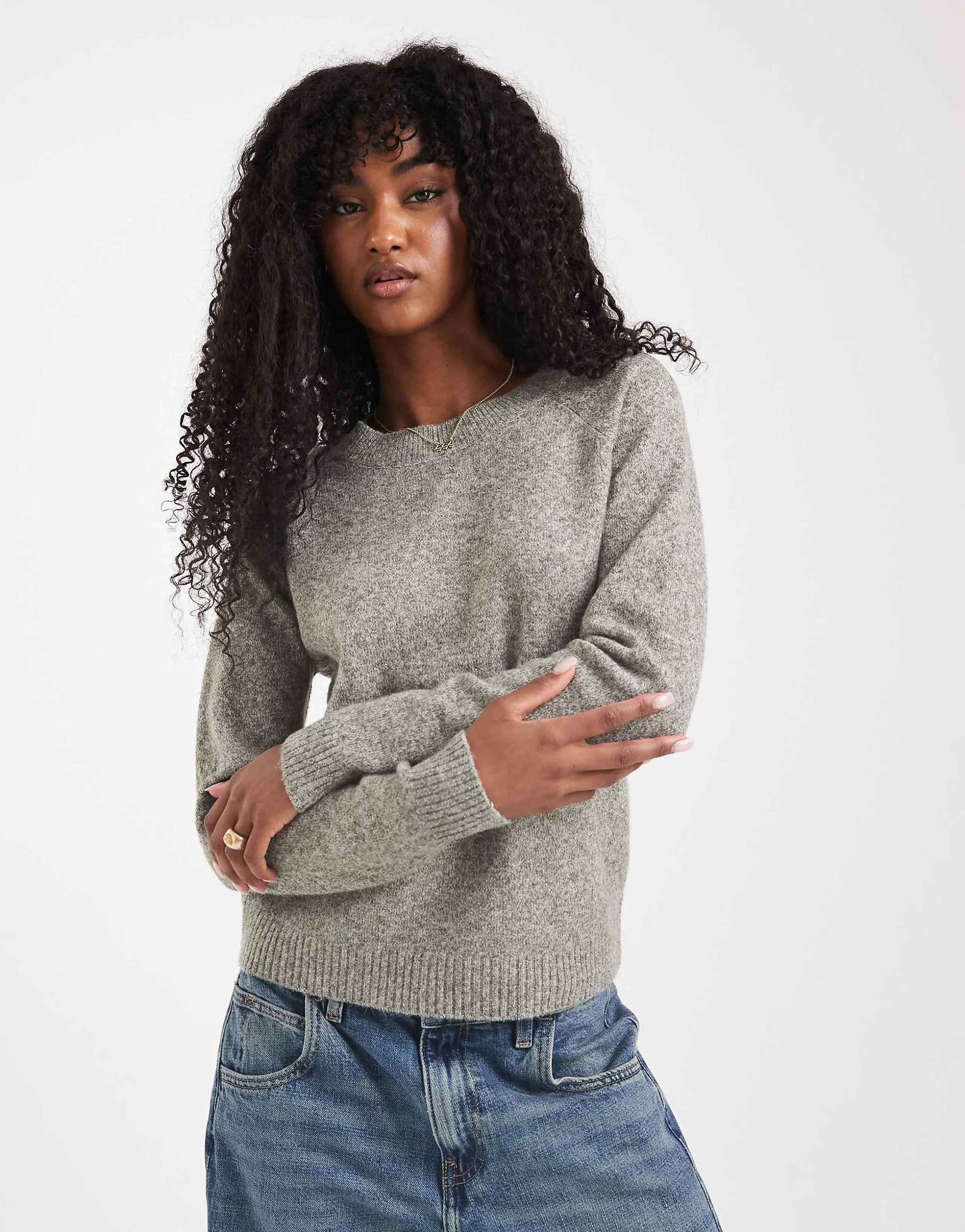 Vero Moda round neck knit sweater in heathered leaf green