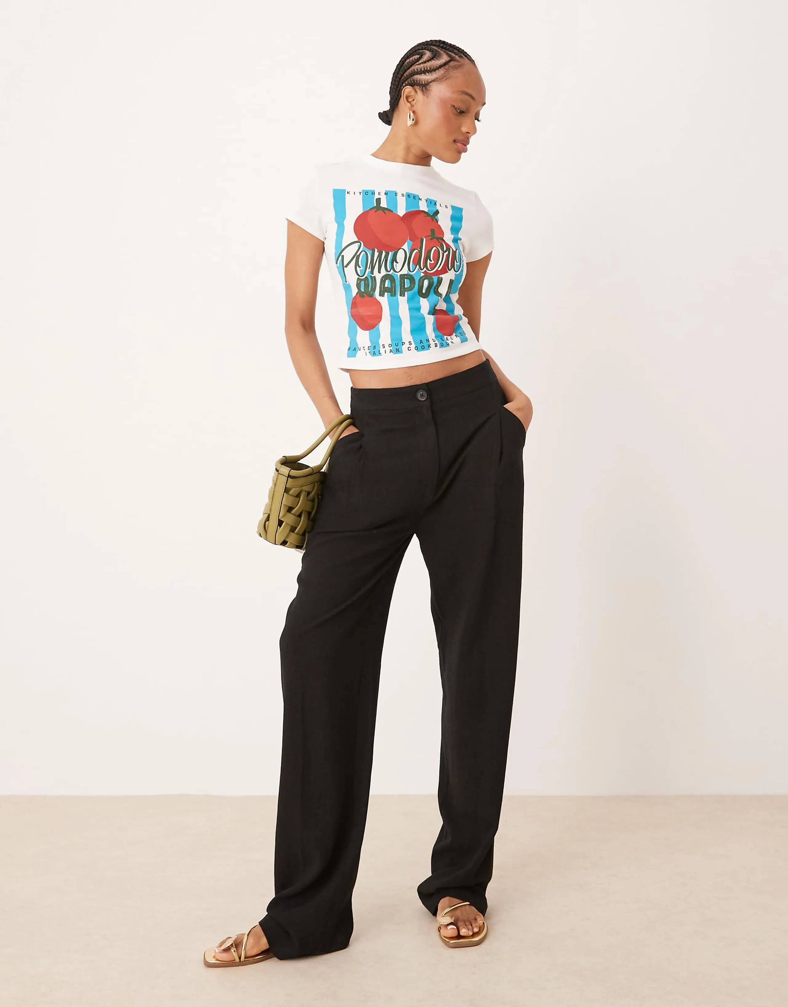 ASOS DESIGN Tall pleat front tapered linen blend pants in black