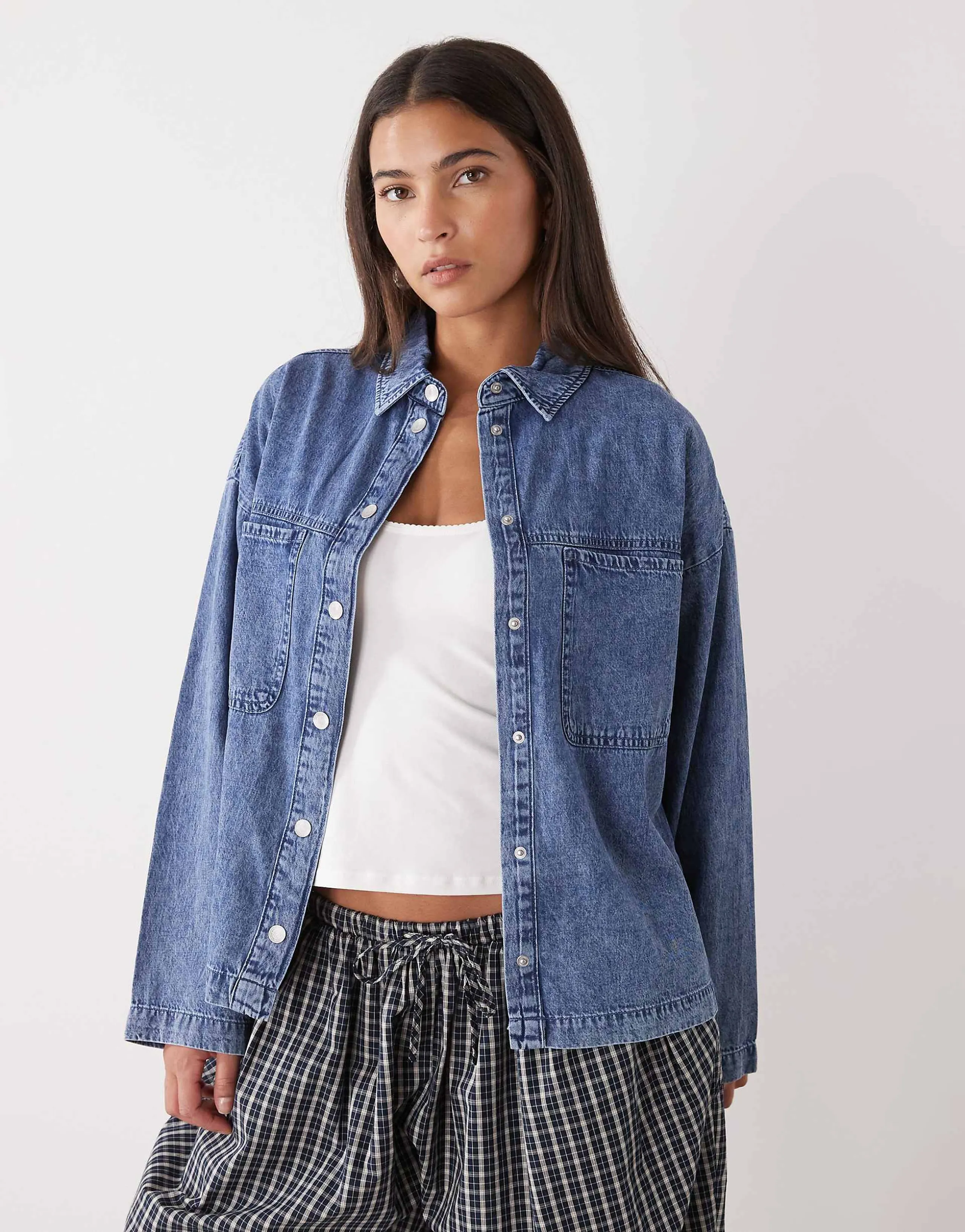 Noisy May oversized denim shirt in washed blue