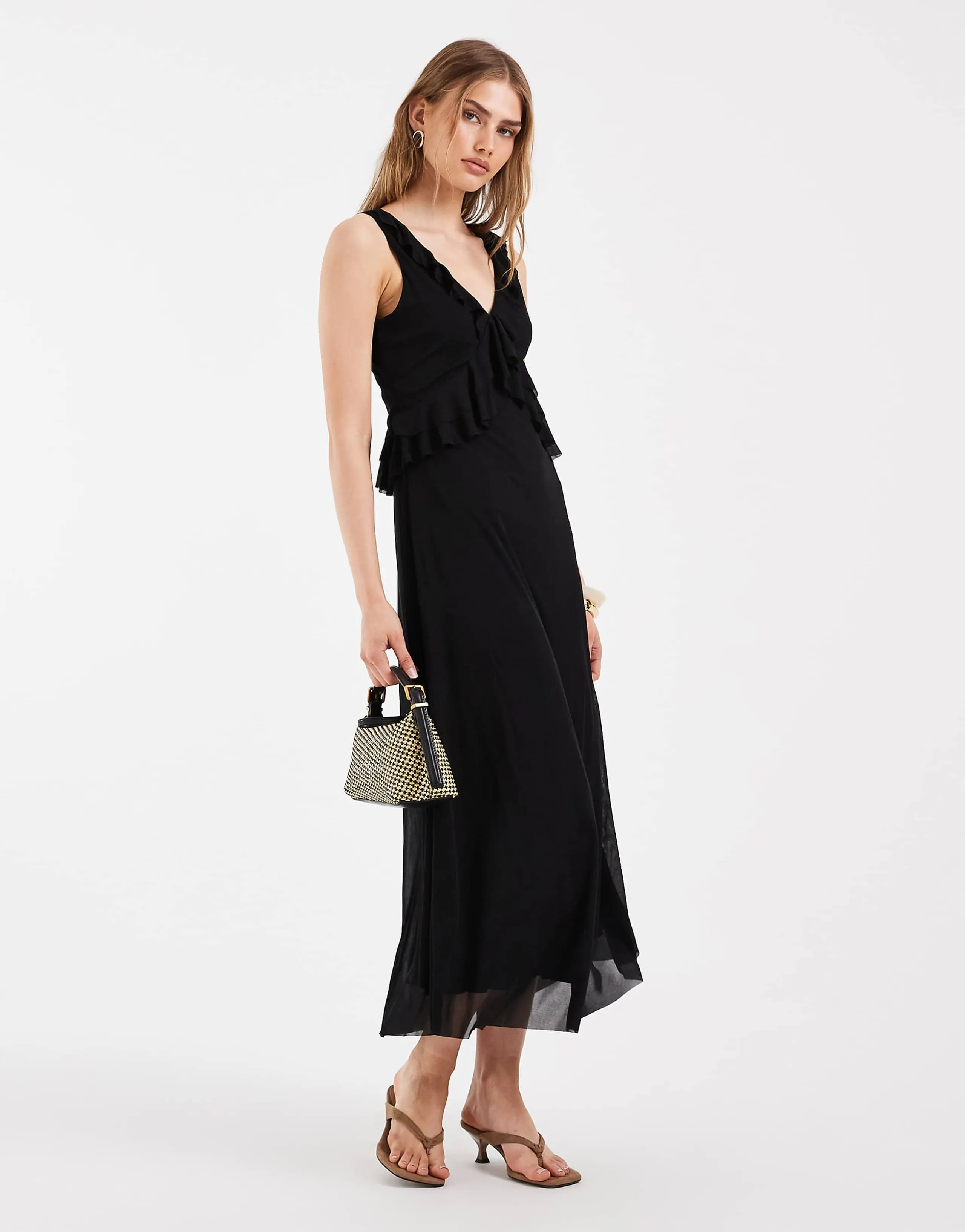 ONLY frill details v-neck maxi dress in black