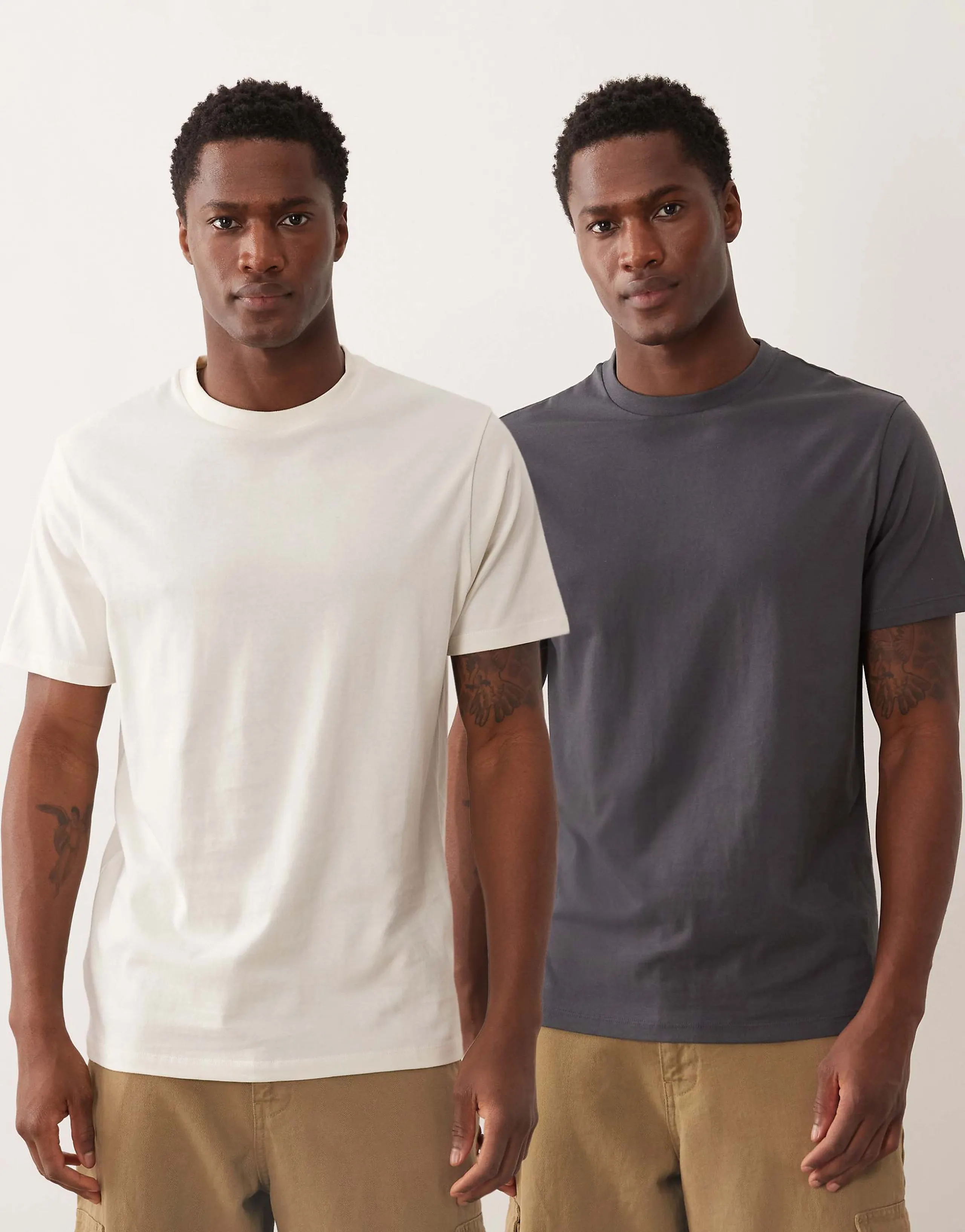 ASOS DESIGN Essentials 2 pack regular fit T-shirts in charcoal and cream