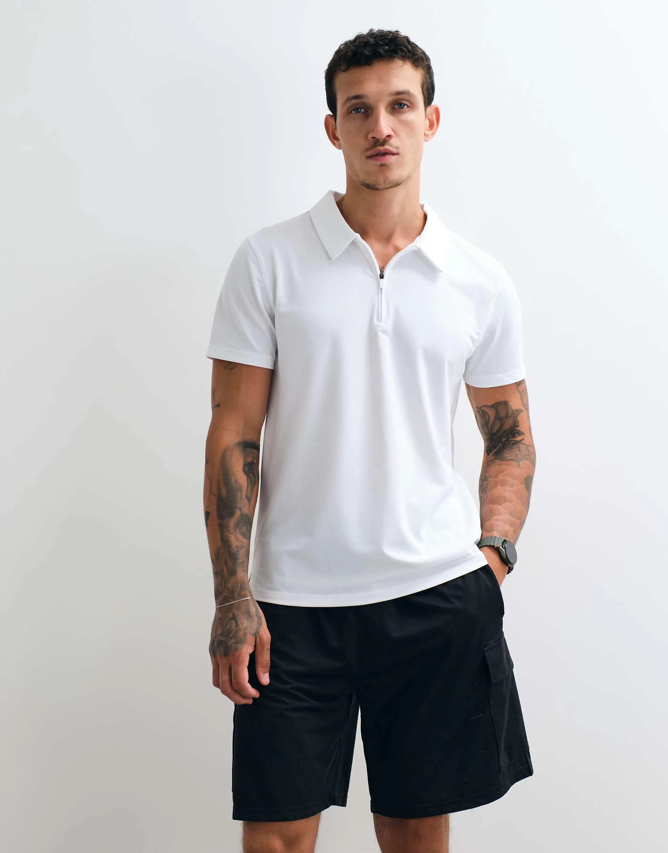 4505 quick dry performance polo shirt with zip neck in white