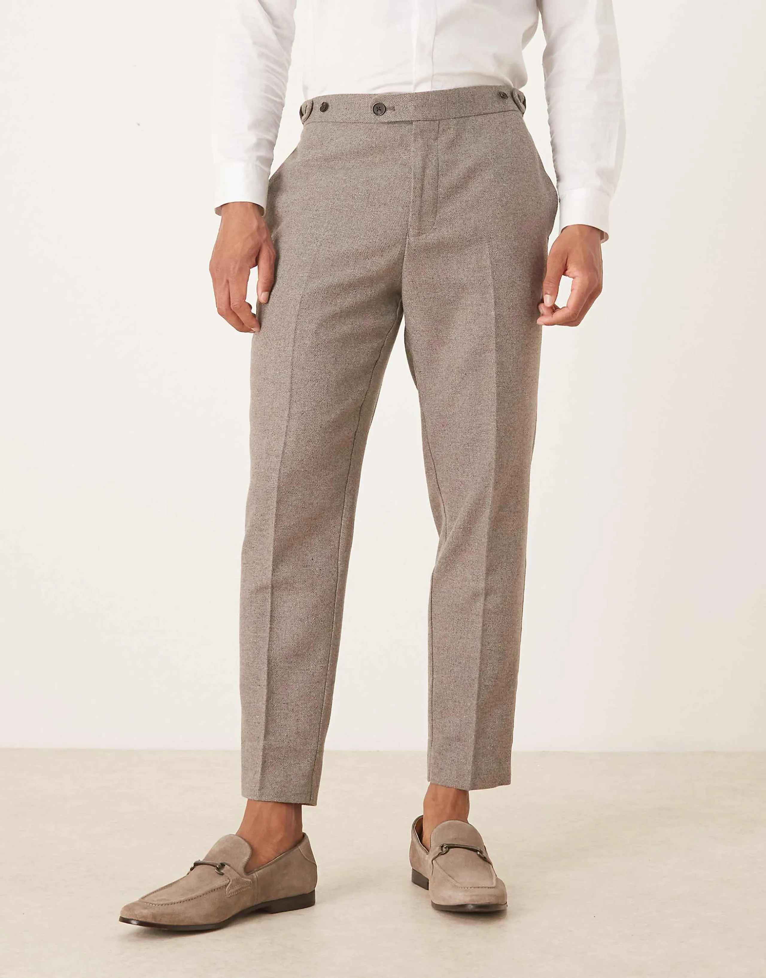 ASOS DESIGN tapered wool blend dress pants in light gray with side adjusters