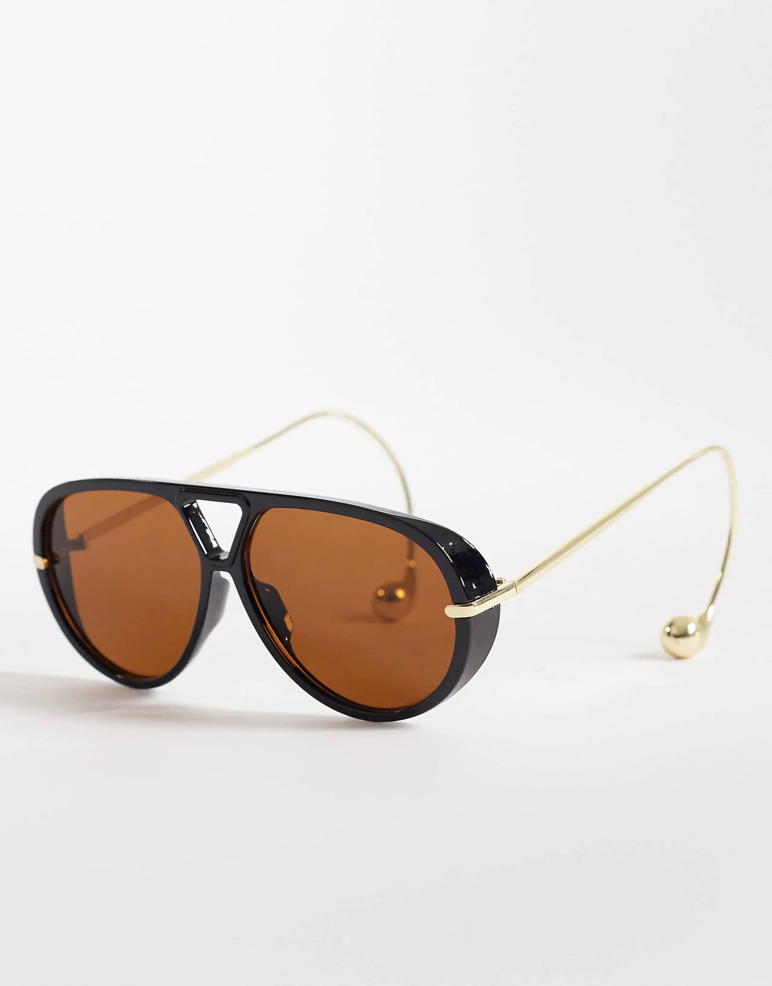 Kaiia exclusive smoky lenses curved aviator sunglasses in brown and gold tone