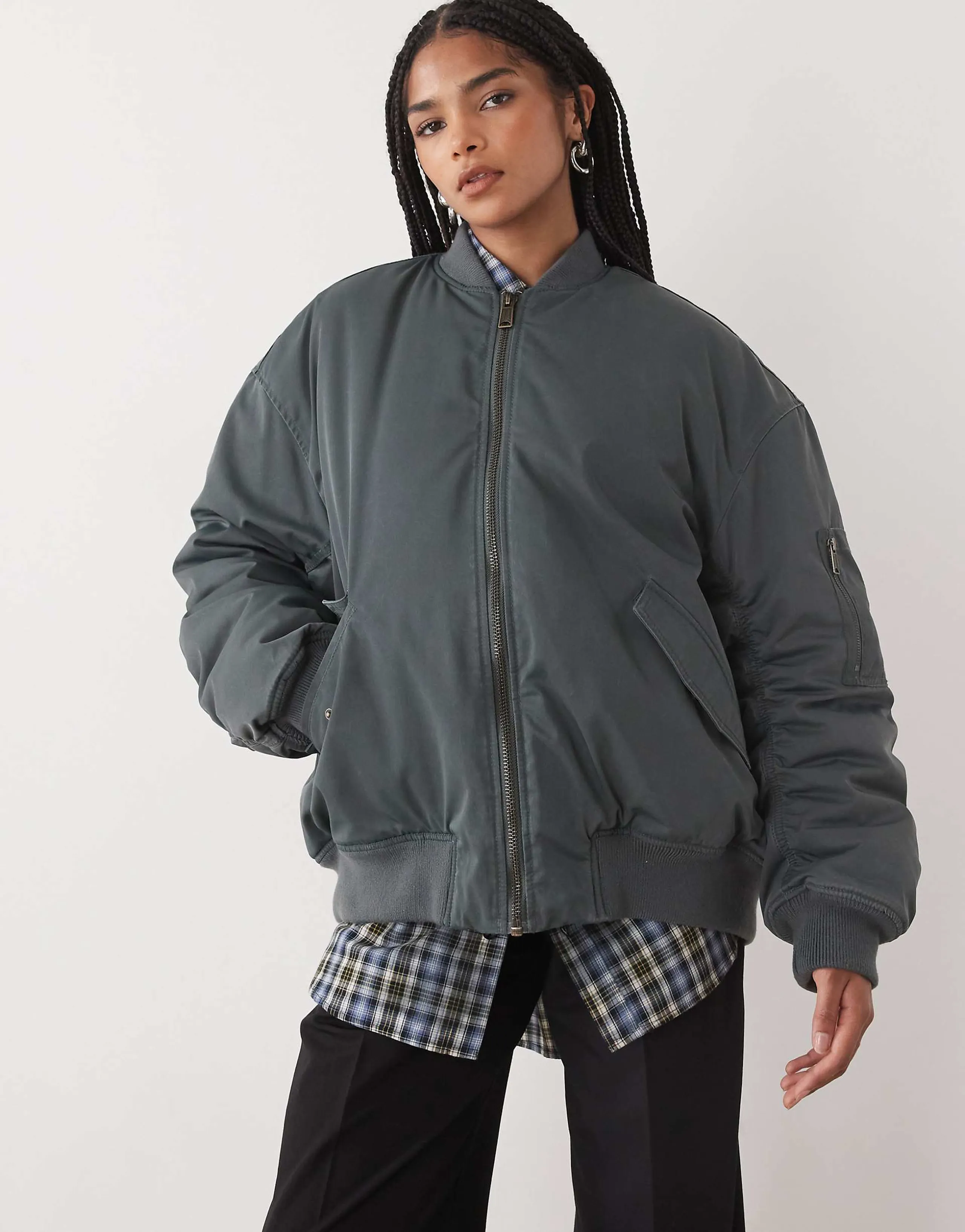 Weekday oversized bomber jacket in washed khaki