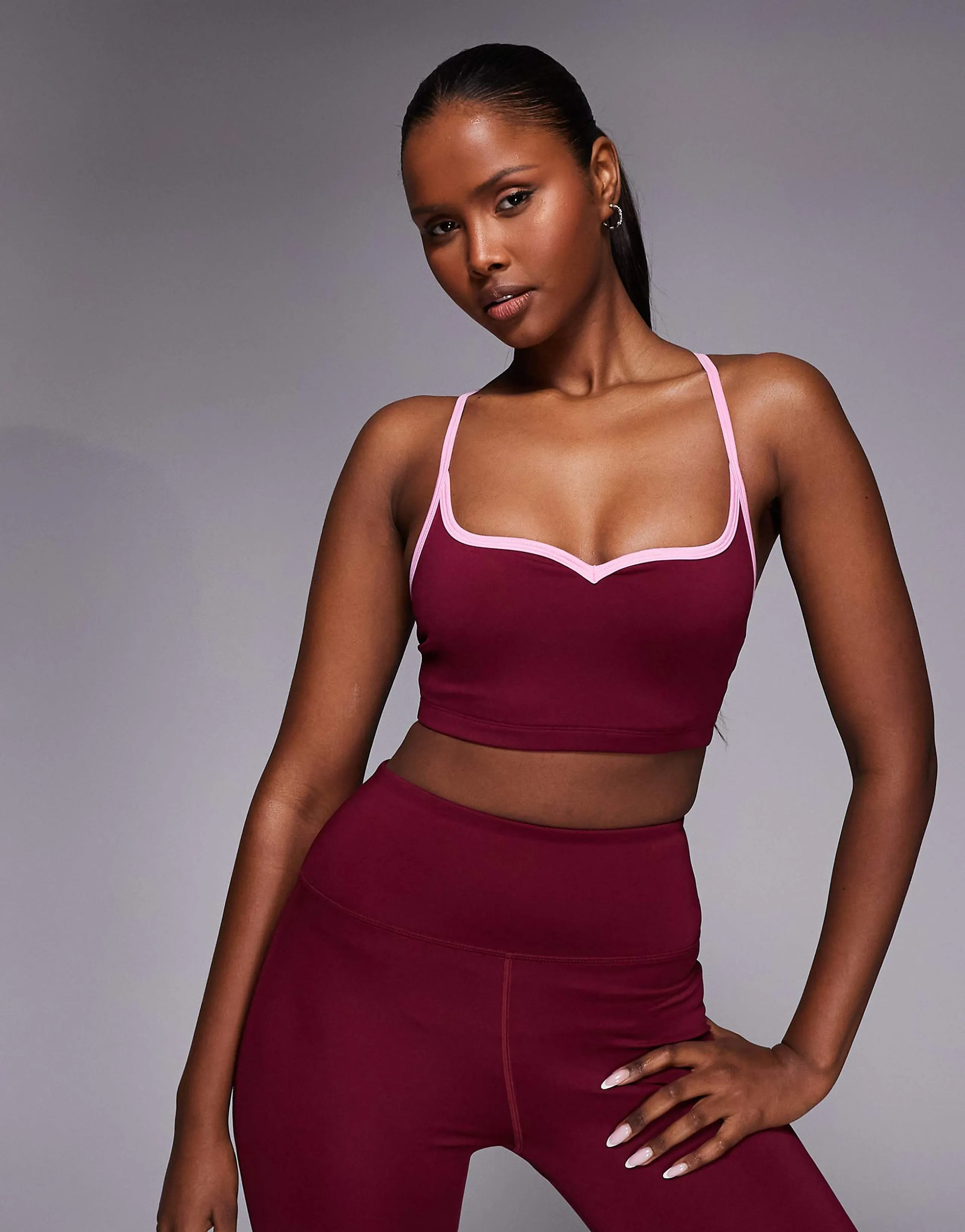 4505 active sweetheart neckline light support sports bra with adjustable straps in cherry red