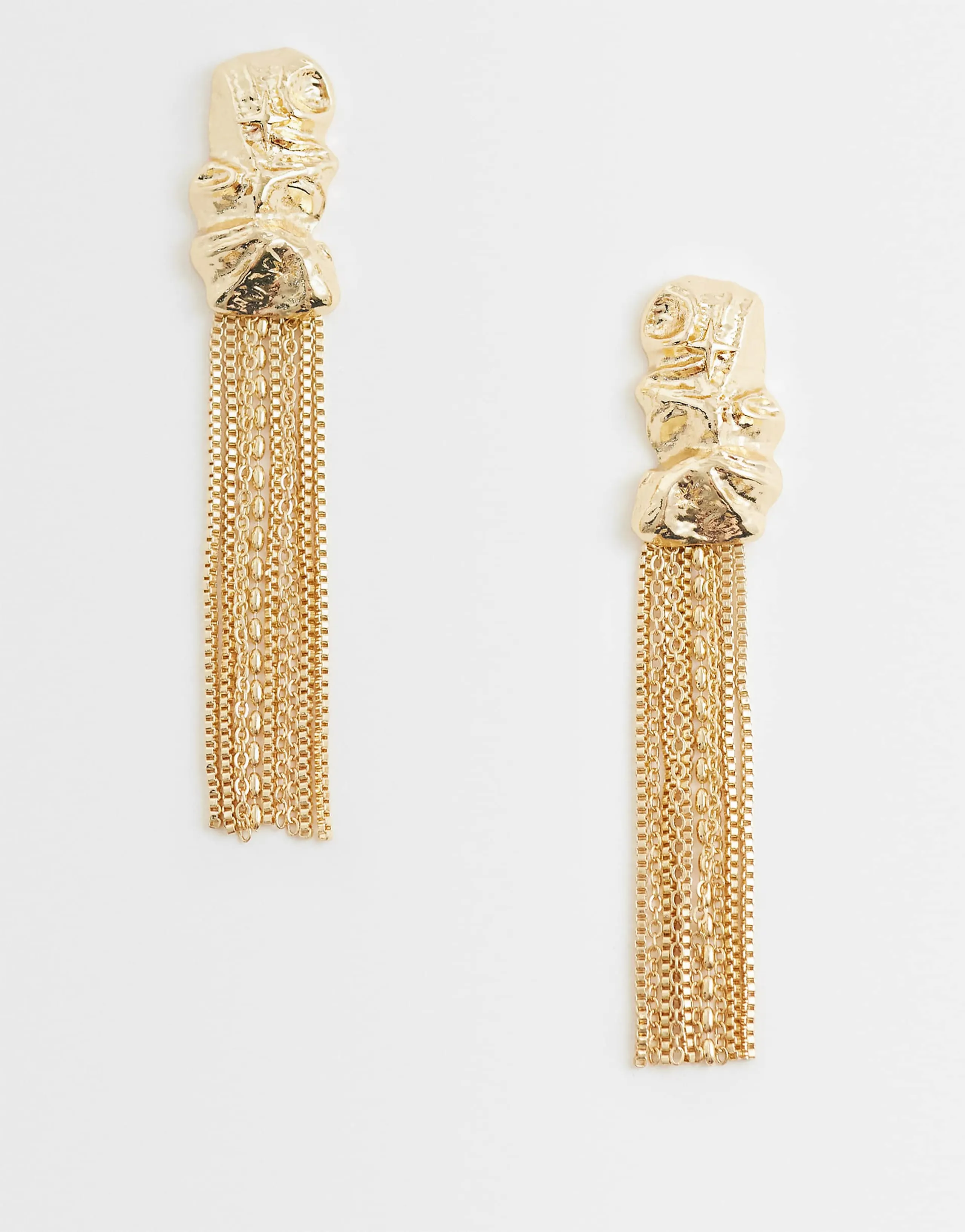 ASOS DESIGN large molten stud earrings with tassels in gold tone