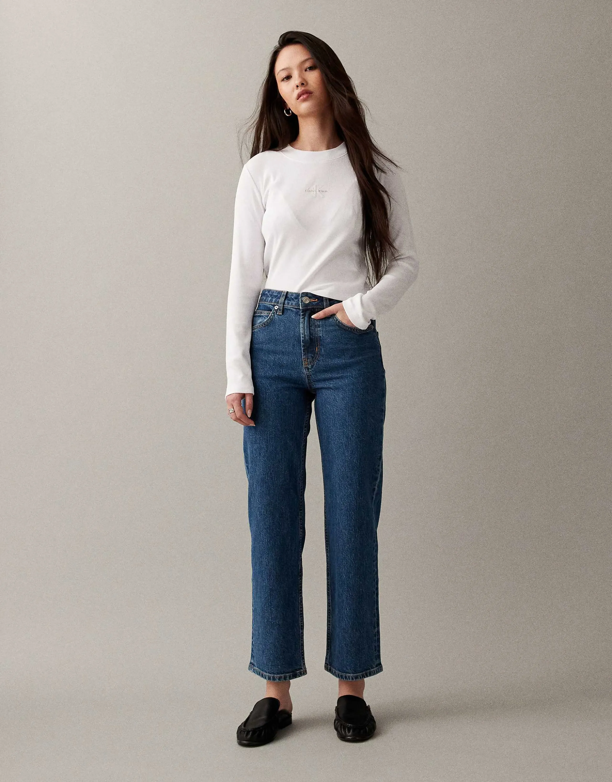 ASOS DESIGN ankle grazer comfort stretch straight leg jeans in clean dark mid blue