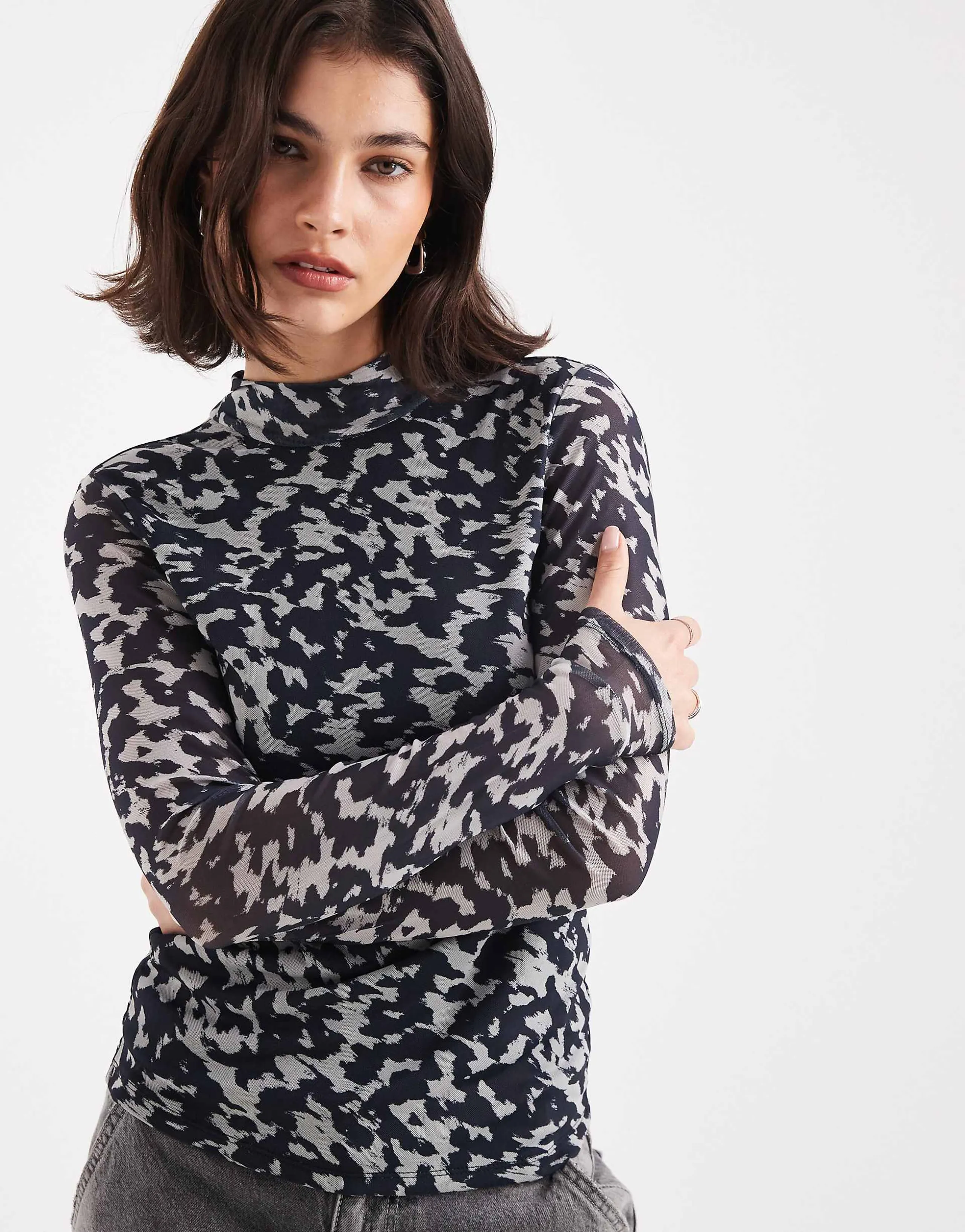 ONLY sheer high neck top in animal print