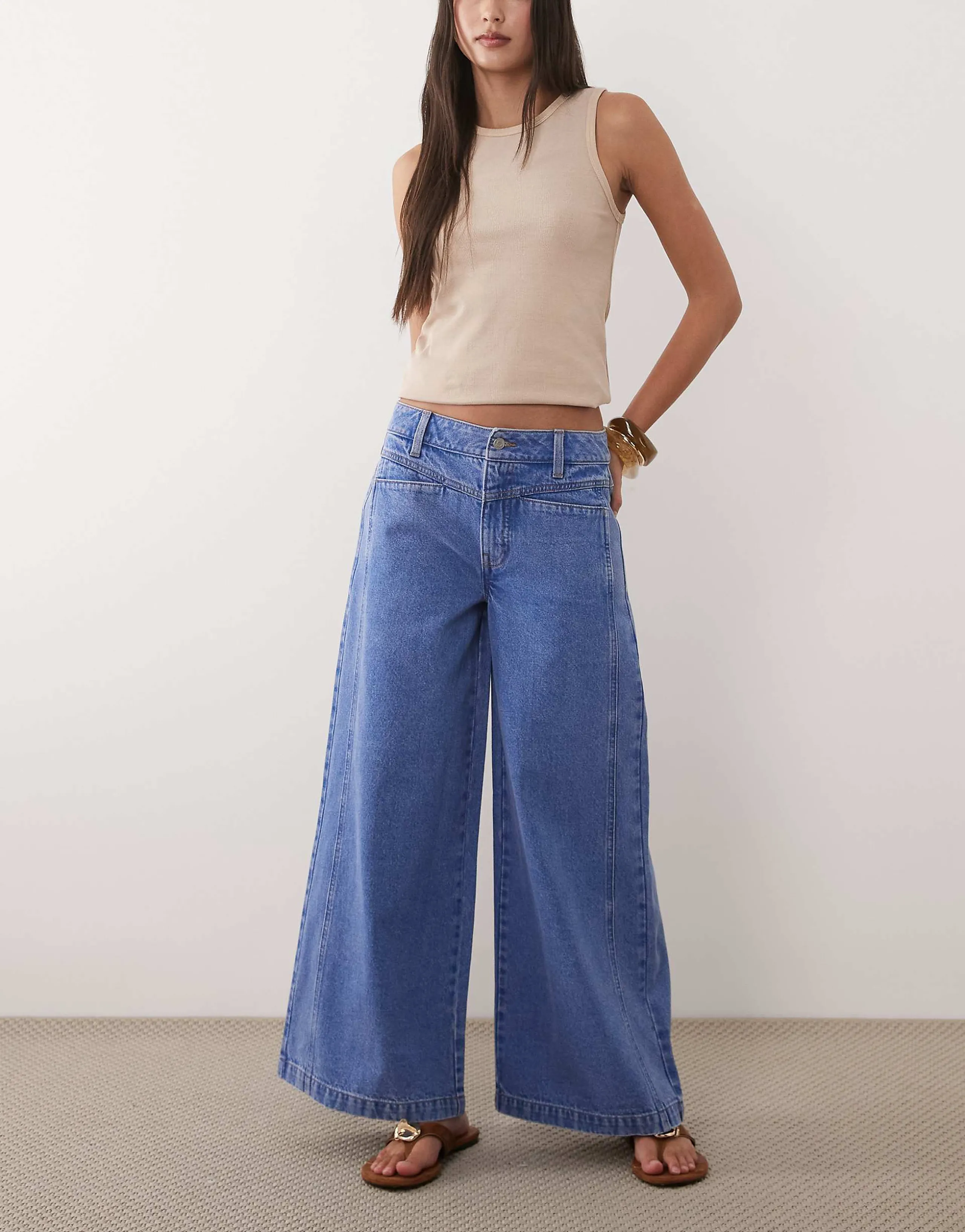 ASOS DESIGN ankle grazer wide leg jeans with front pocket in bright blue