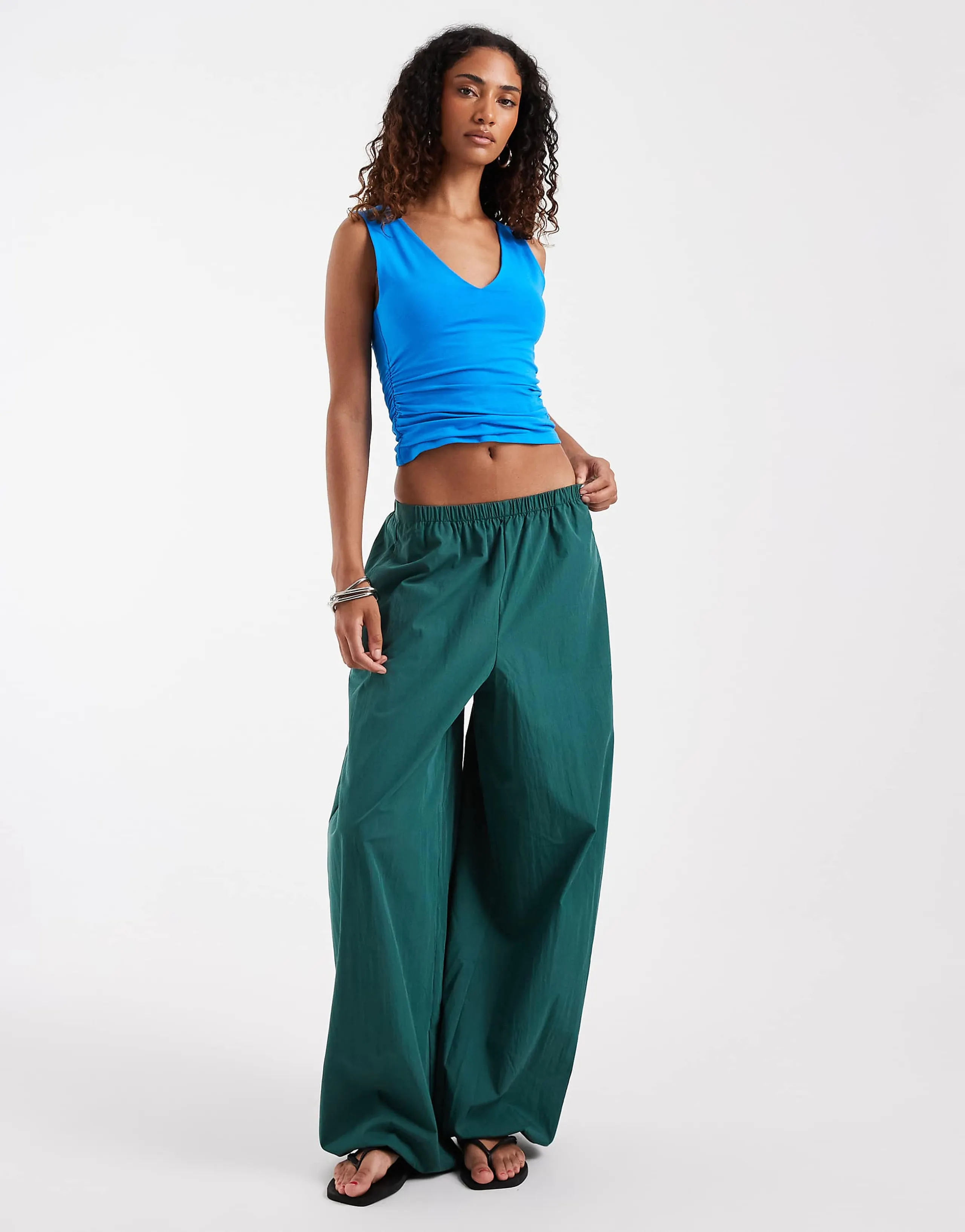 ASOS DESIGN Tall cotton nylon blend pull on balloon pants in dark green
