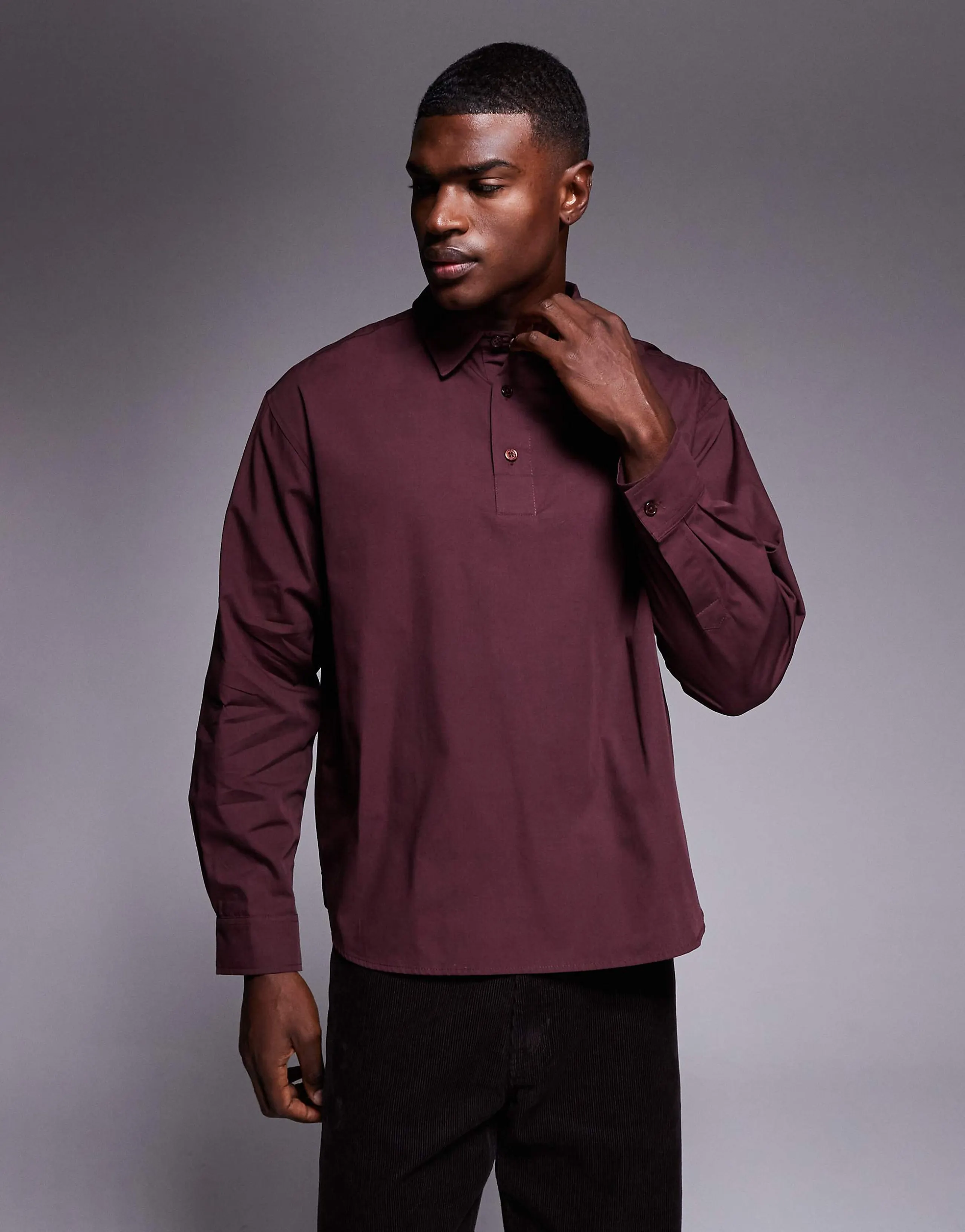 ASOS DESIGN oversized poplin over the head shirt in dark brown