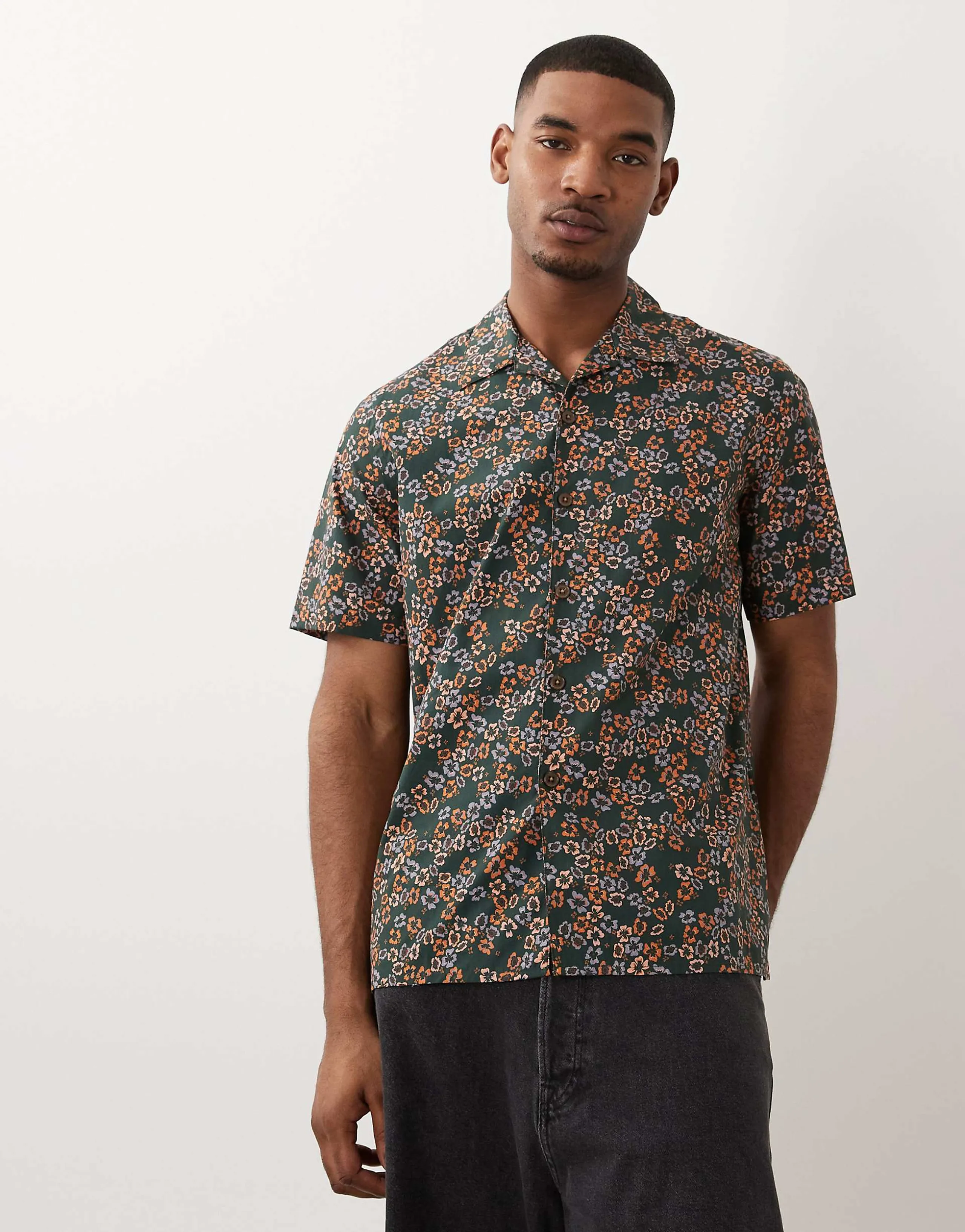 PS Paul Smith short sleeve casual fit shirt in dark green floral