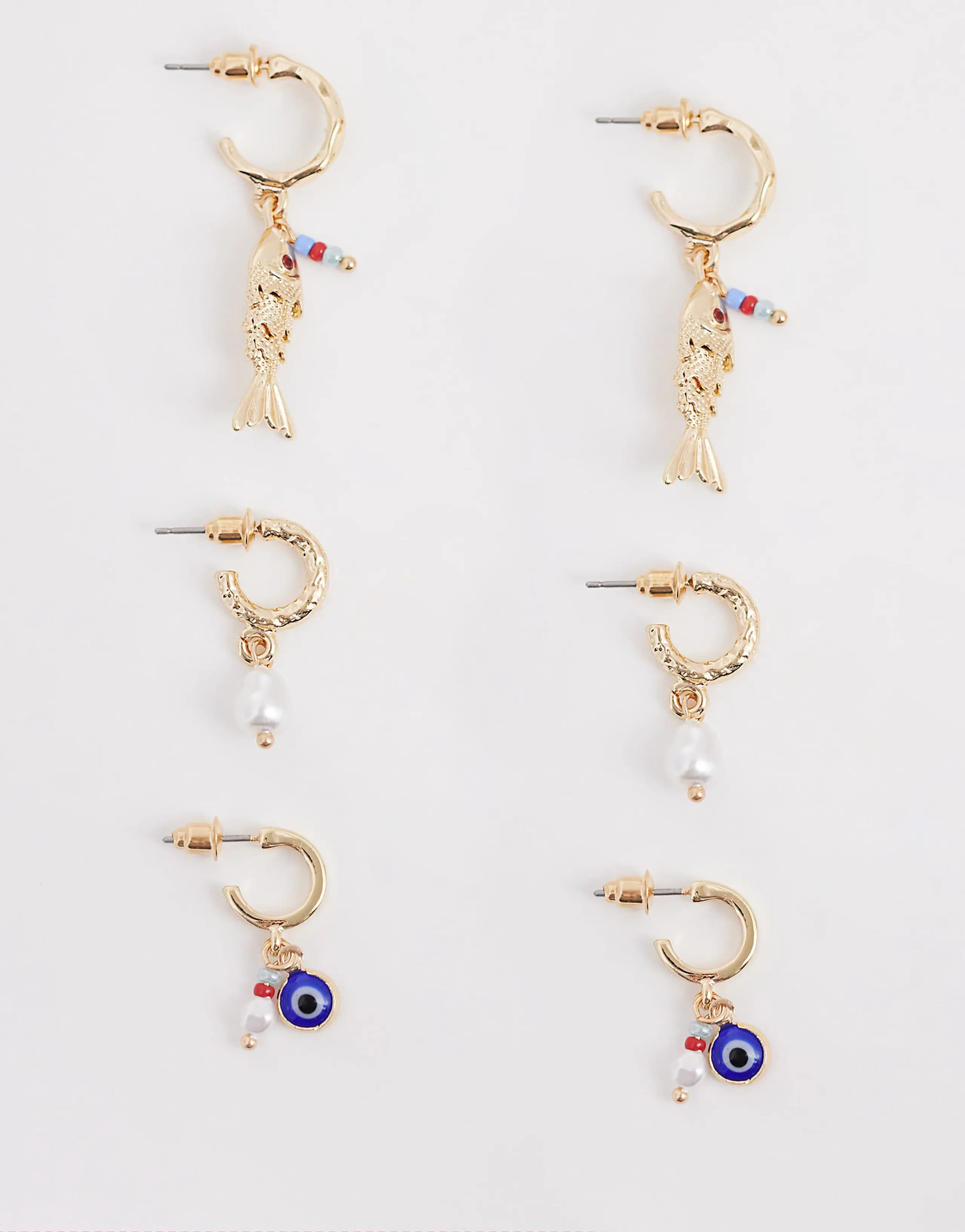 Accessorize 3-pack fish hoop earrings in gold