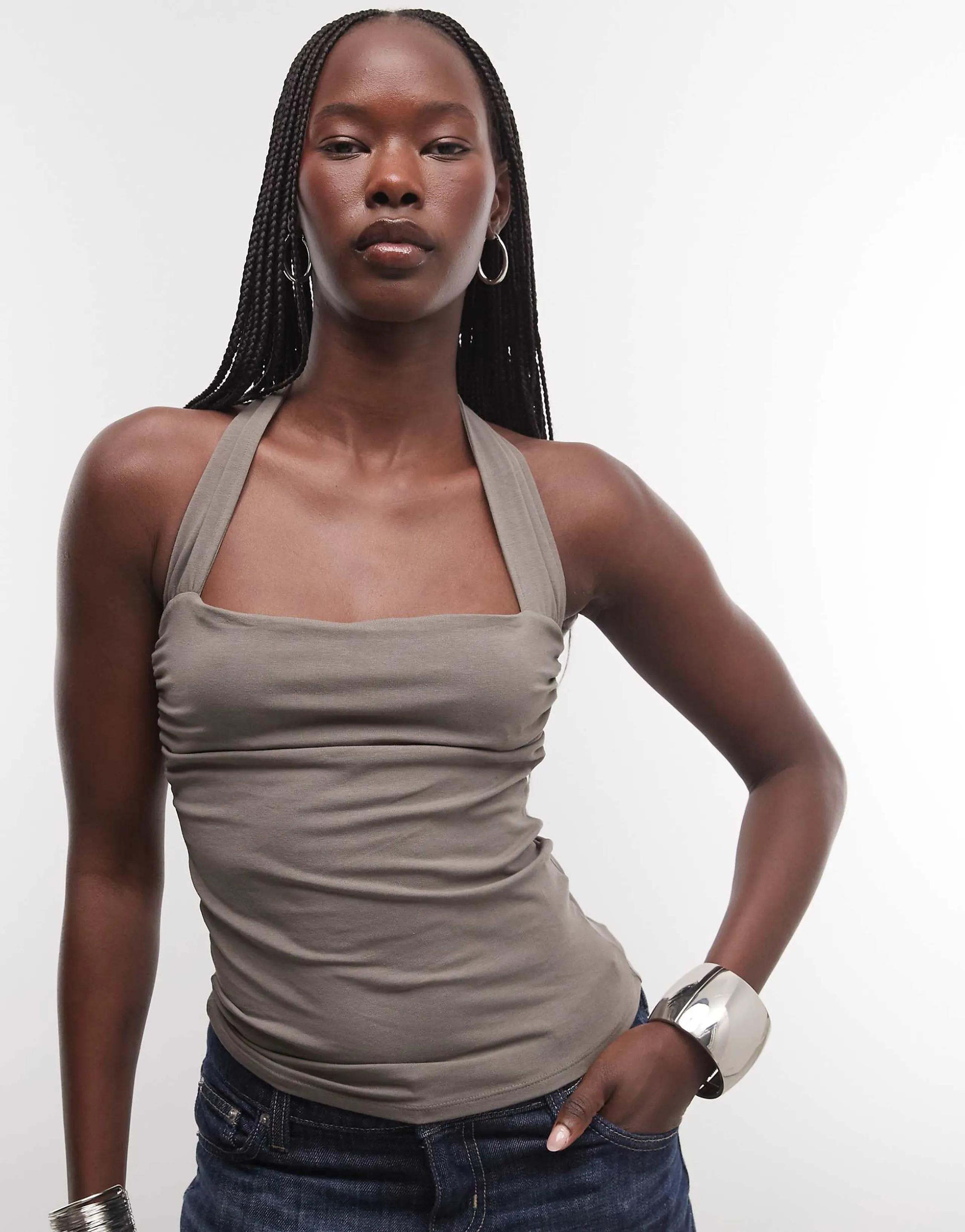 Weekday slim fit halter neck top in gray