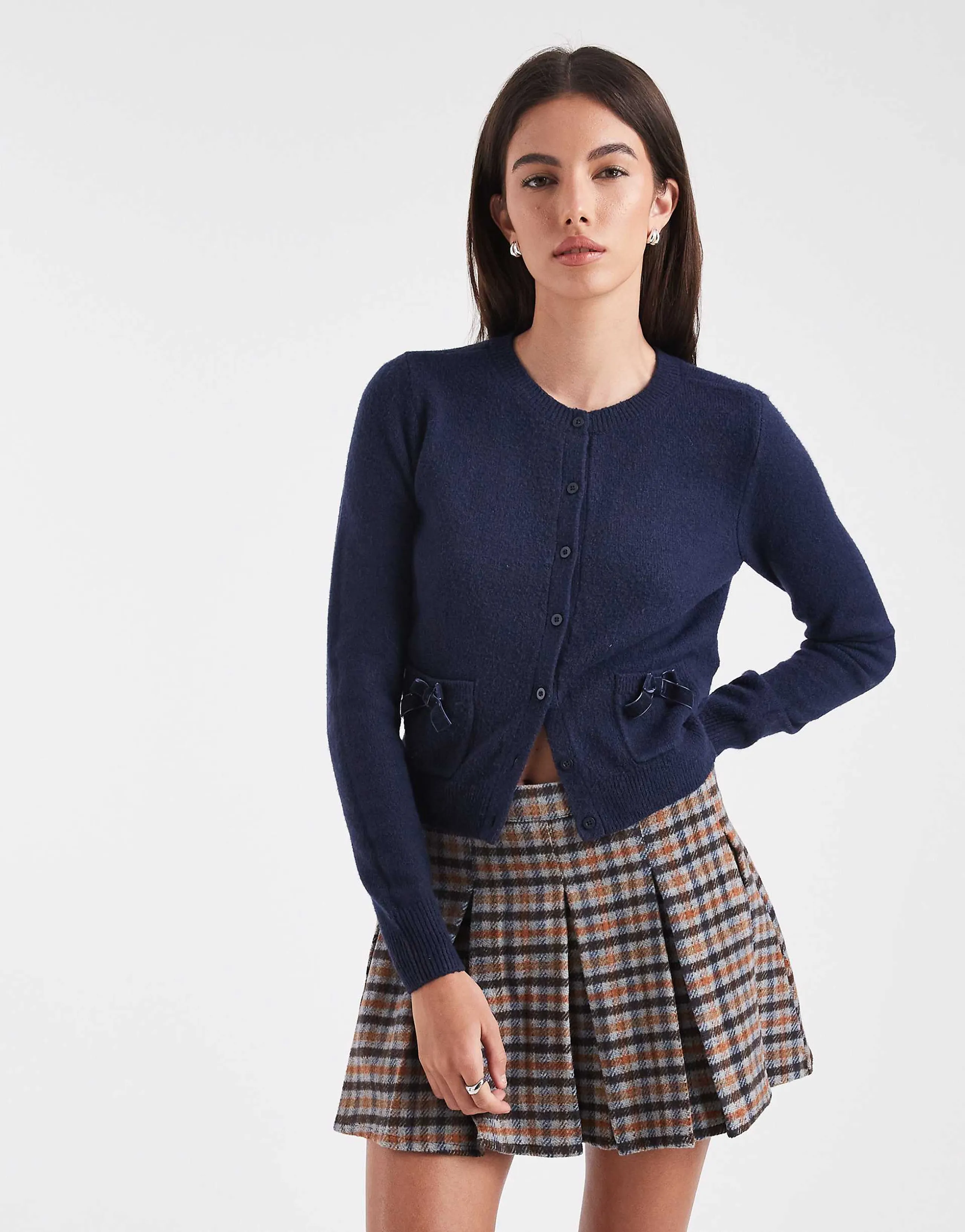 Hollister bow detail cardigan in navy