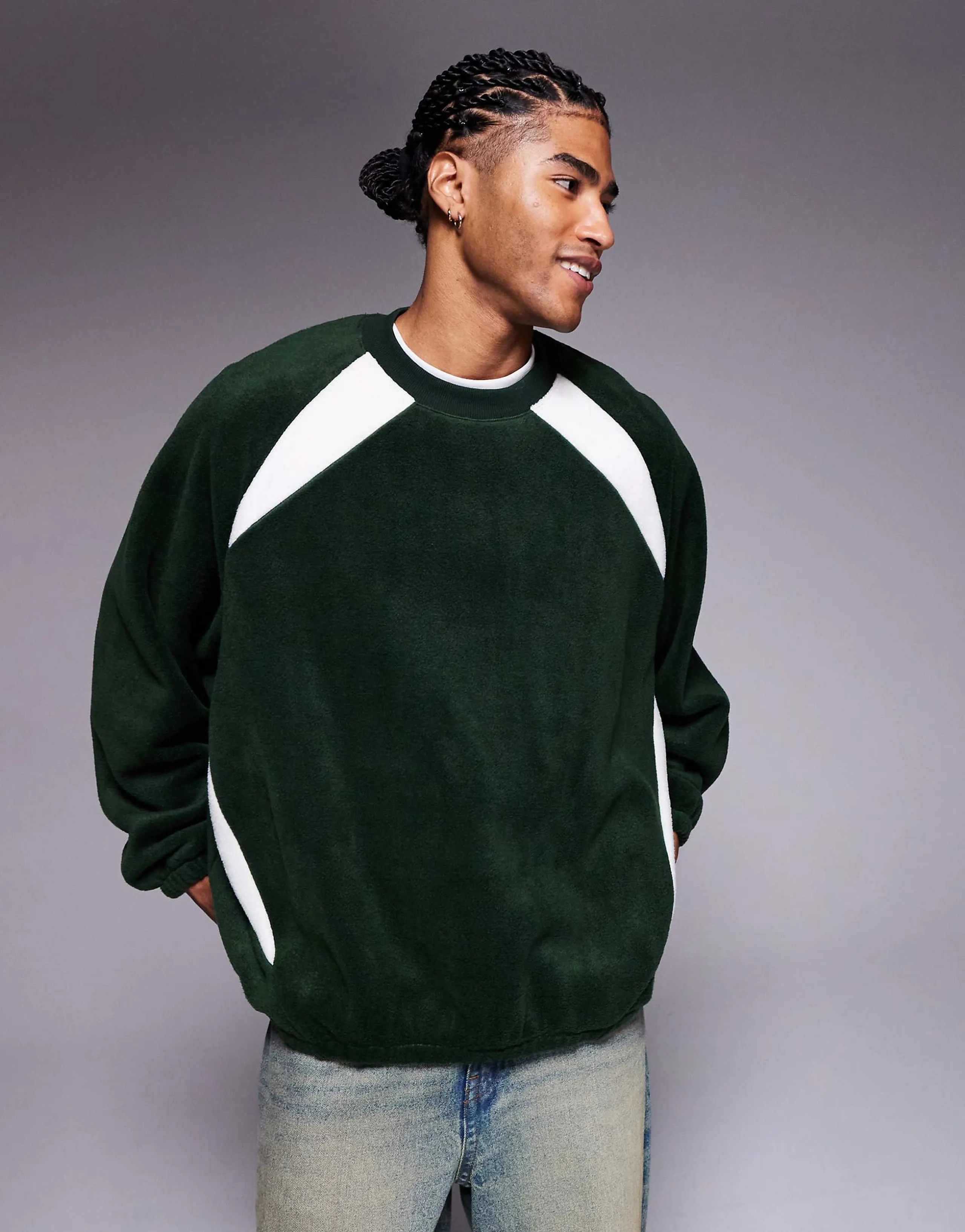 ASOS DESIGN extreme oversized fleece sweatshirt with raglan sleeves in dark green
