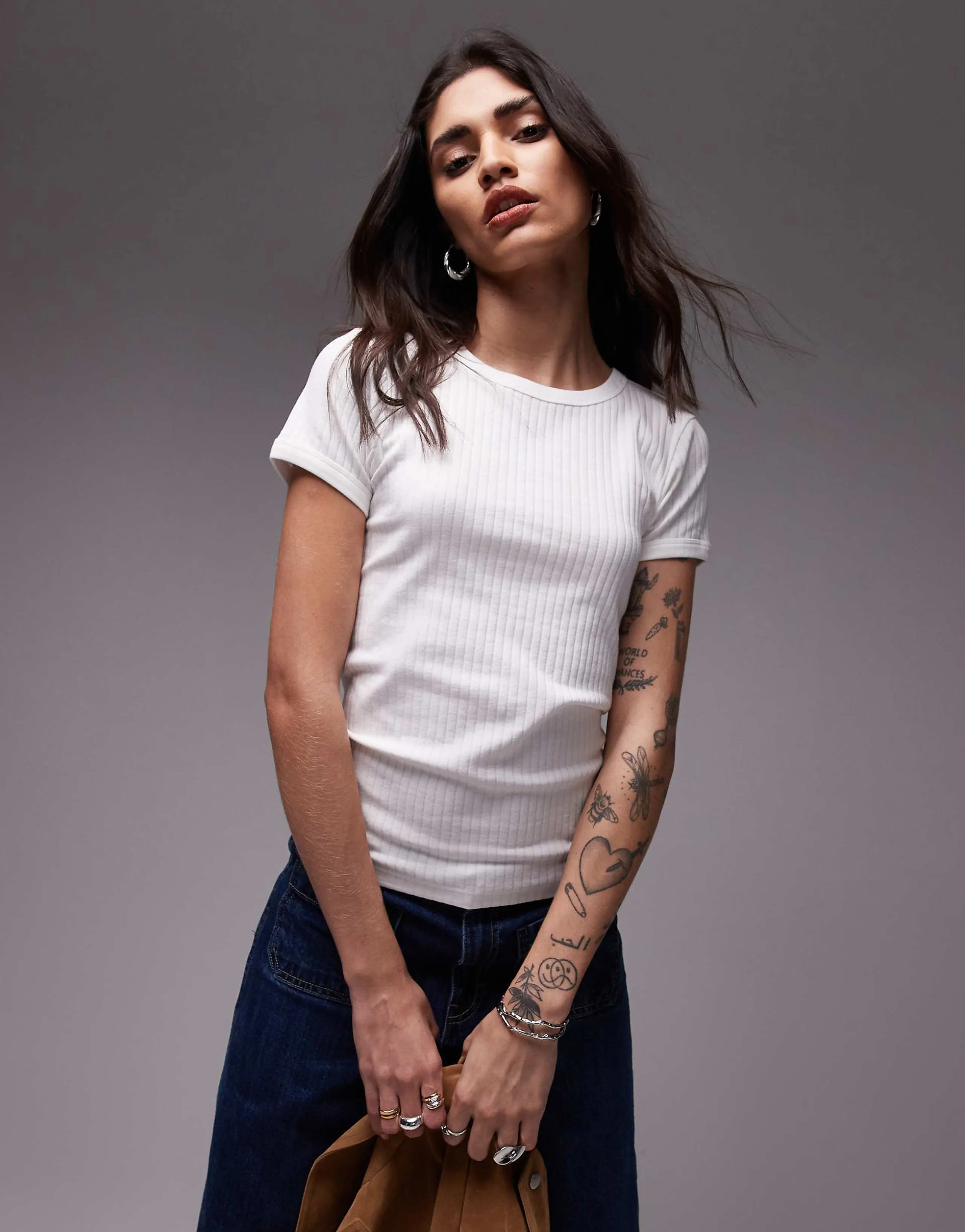 Topshop wide rib tee in white 
