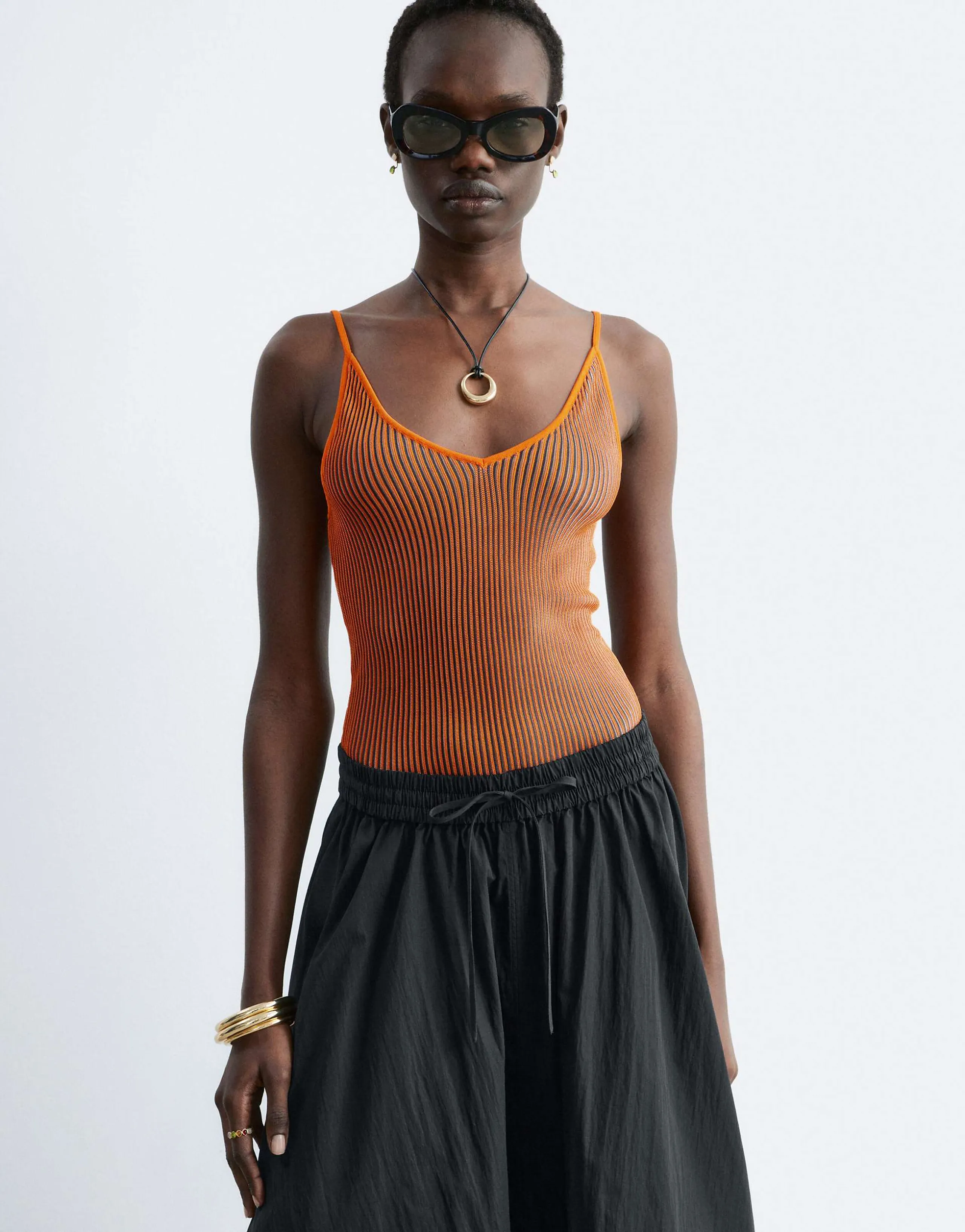 & Other Stories ribbed deep v-neck tank top in orange