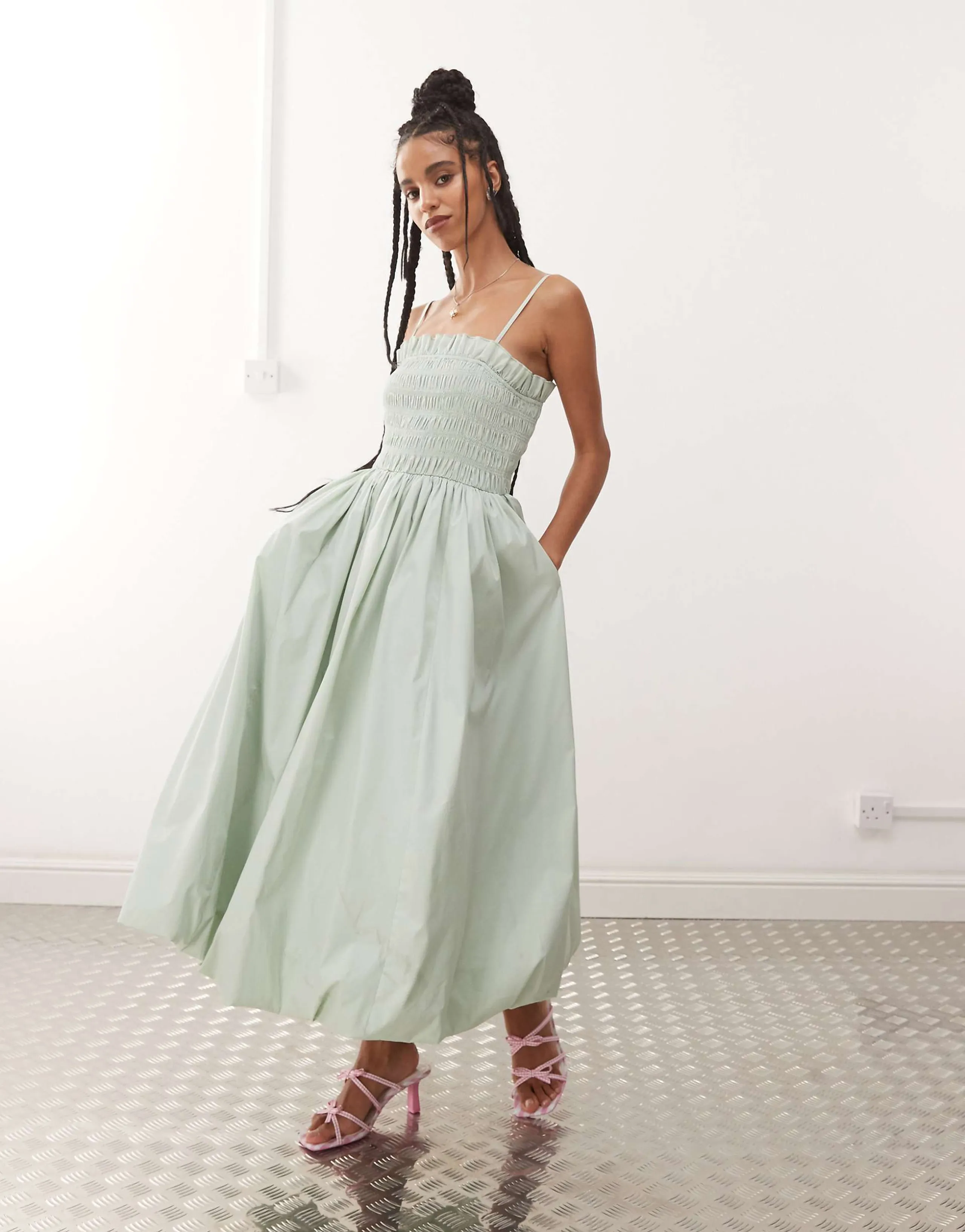 Amy Lynn Polly shirred midaxi dress in mint