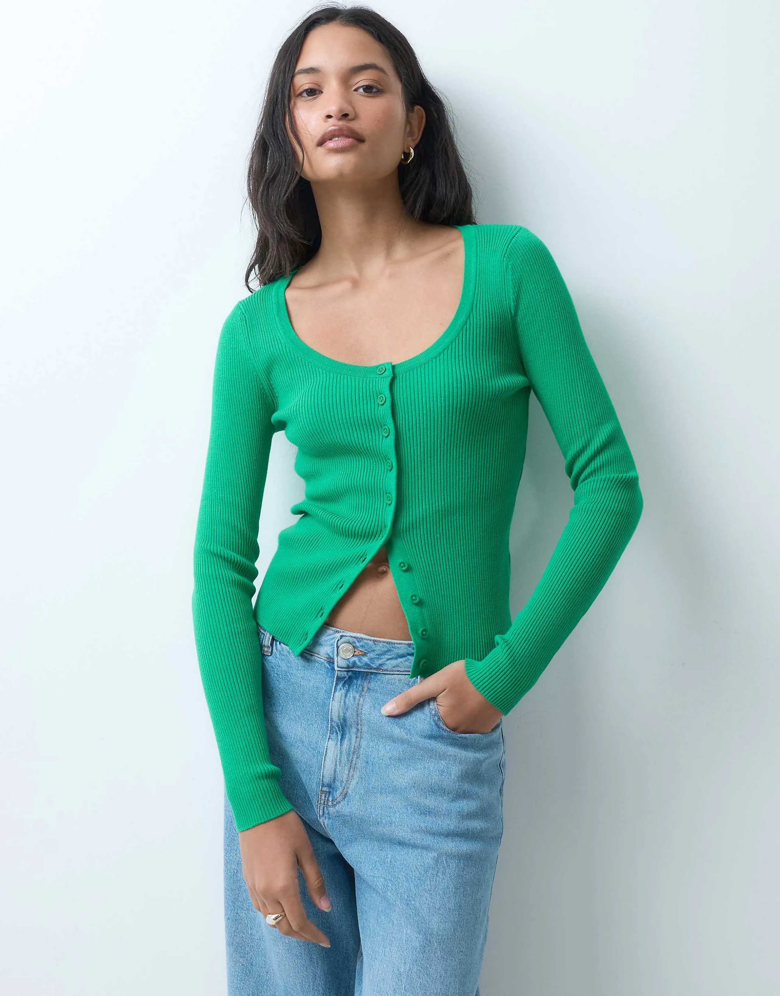 ASOS DESIGN cotton blend wide scoop neck cardigan in bright green